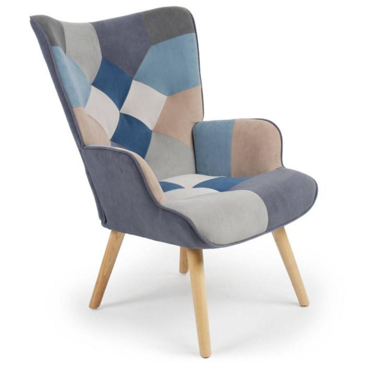 Paris Prix Fauteuil Scandinave en Velours  Patchwork  Gris & Bleu