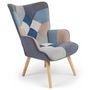 Voir la diapositive 1 : Paris Prix Fauteuil Scandinave en Velours  Patchwork  Gris & Bleu