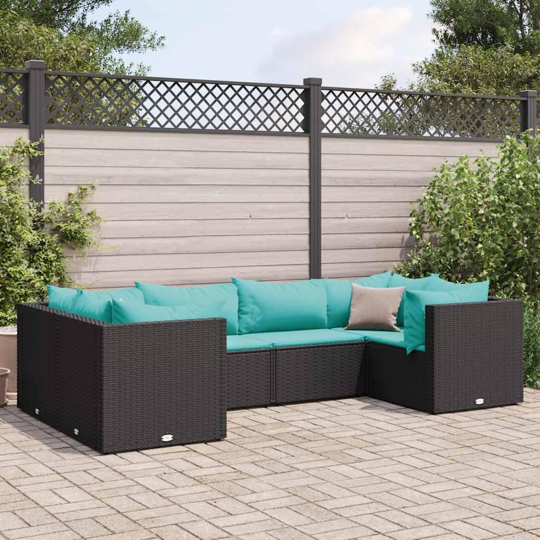 VIDAXL Salon de jardin 6 pcs avec coussins Noir Resine tressee