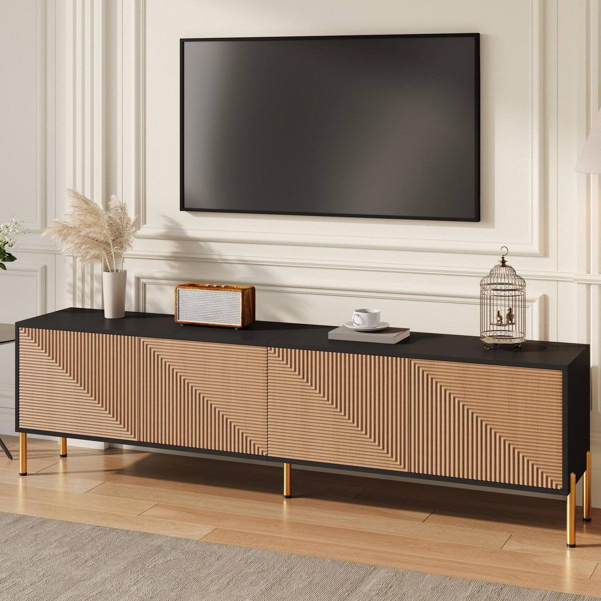 MERAX Meuble tv noir+naturel 179 cm panneau de particules