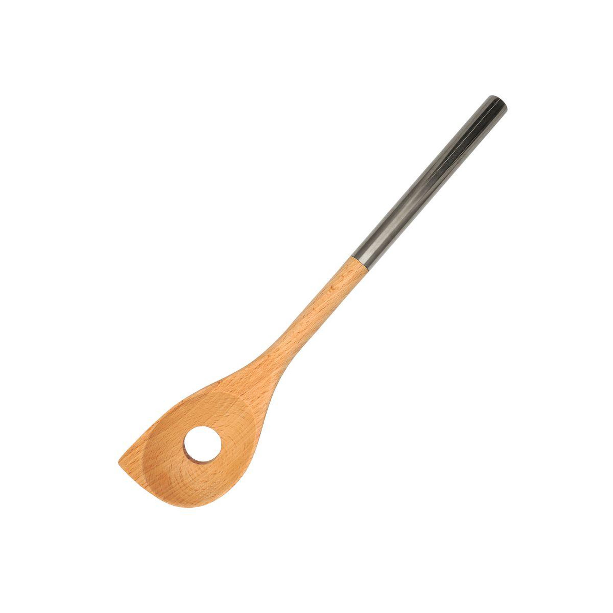 Fackelmann Cuillère en bois biseautée avec un trou manche inox 34 cm fackelmann boissellerie