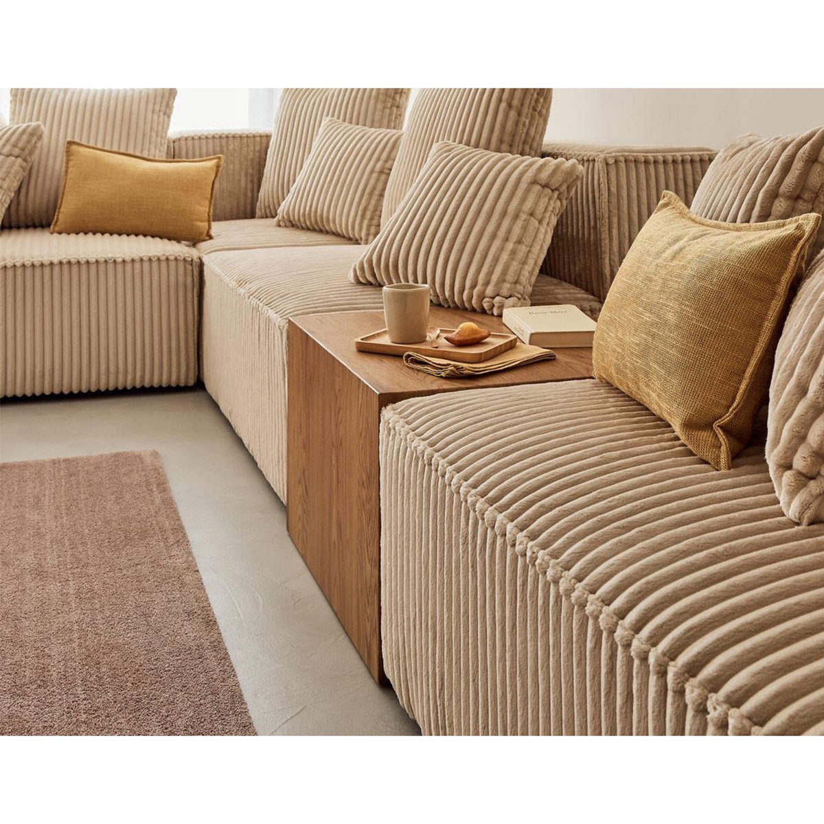 LISA DESIGN Colombine - canapé modulable d'angle gauche - 5 places - en velours côtelé grosses côtes