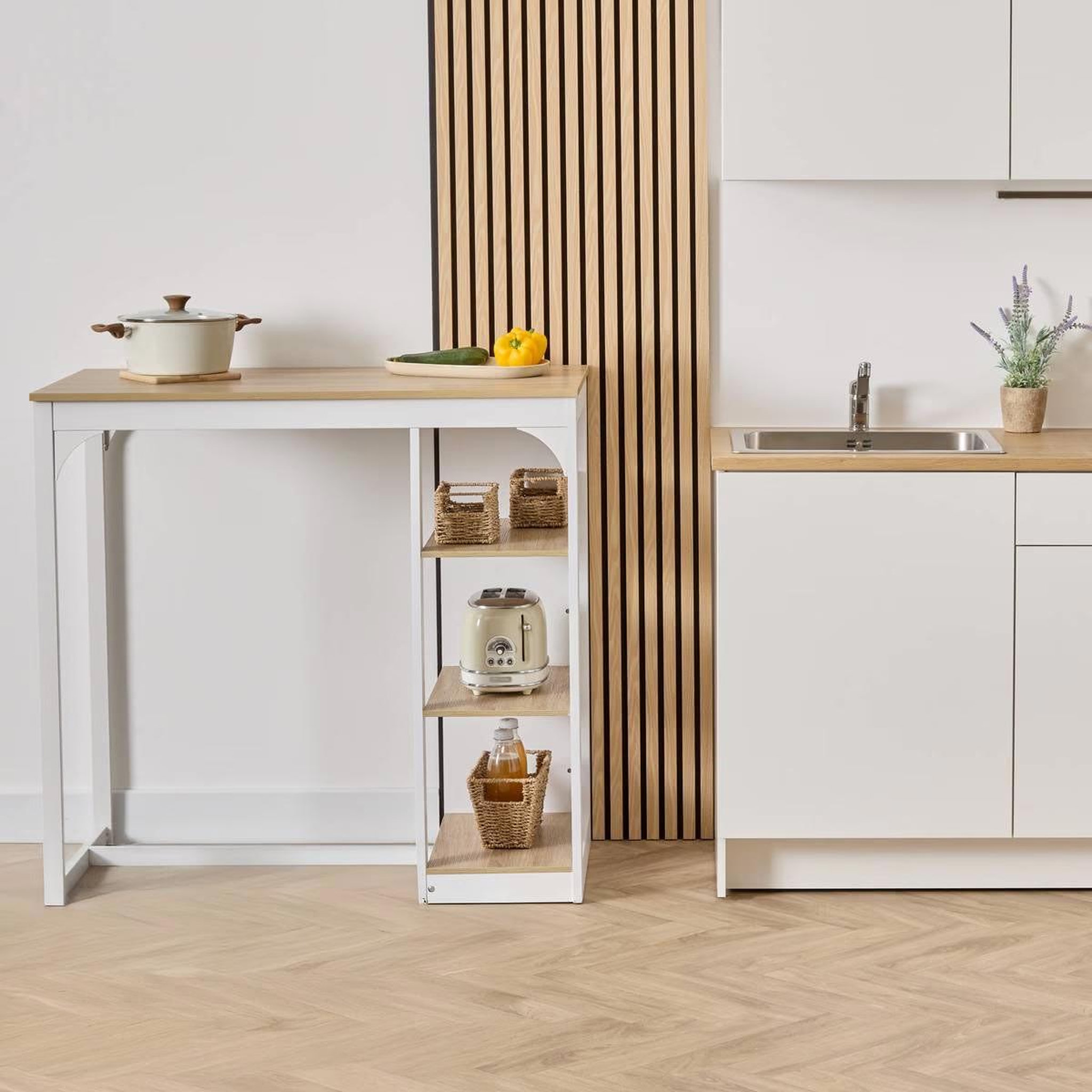 Voir la diapositive 3 : FIVE Table de bar  eat up  105cm blanc & naturel