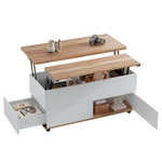 MERAX Table basse relevable rectangulaire blanc+naturel - 98x100 cm panneau de particules