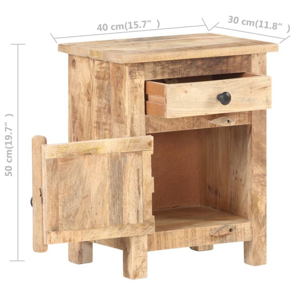 VIDAXL Table de chevet 40x30x50 cm Bois de manguier brut