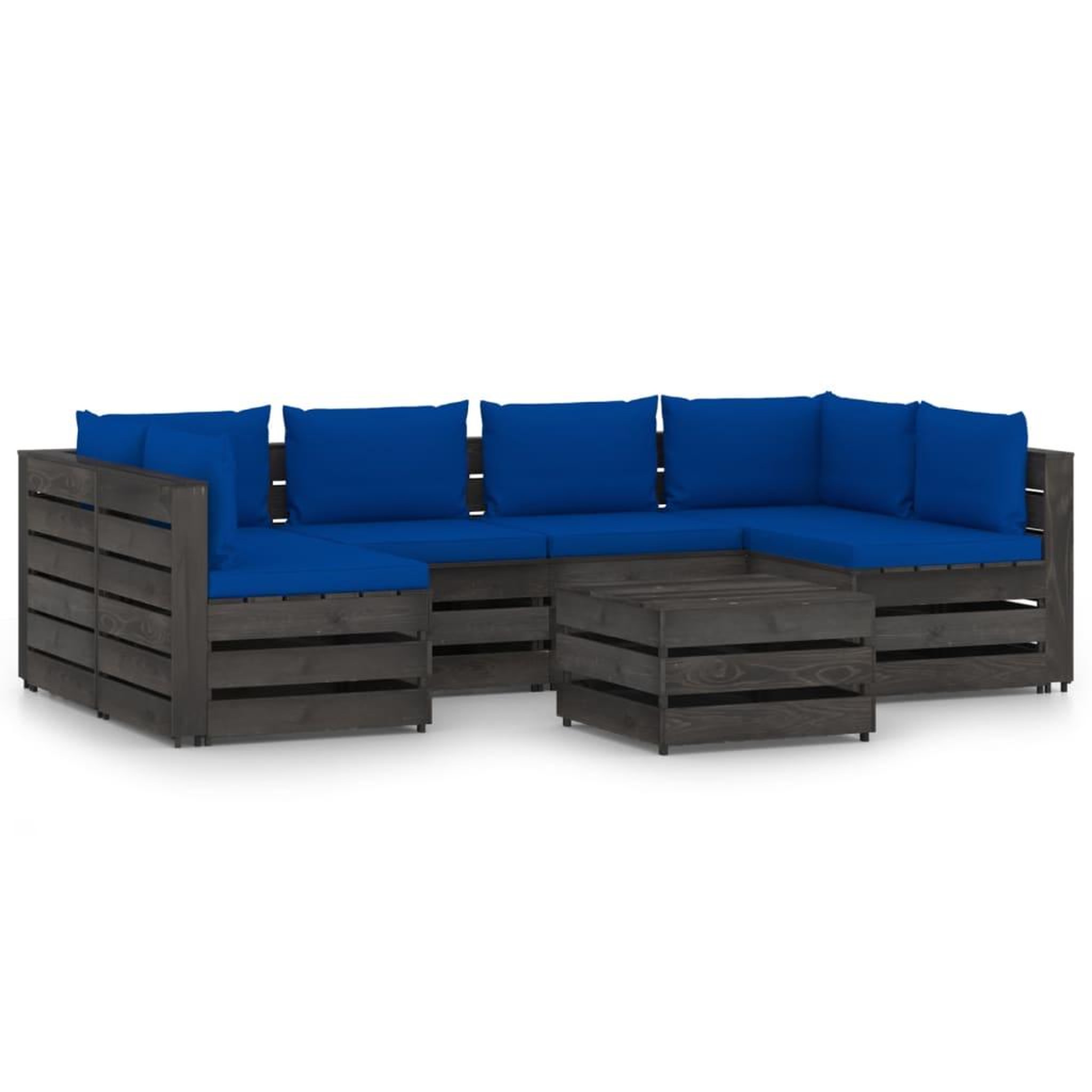 Voir la diapositive 1 : VIDAXL Salon de jardin 7 pcs avec coussins Bois impregne de gris