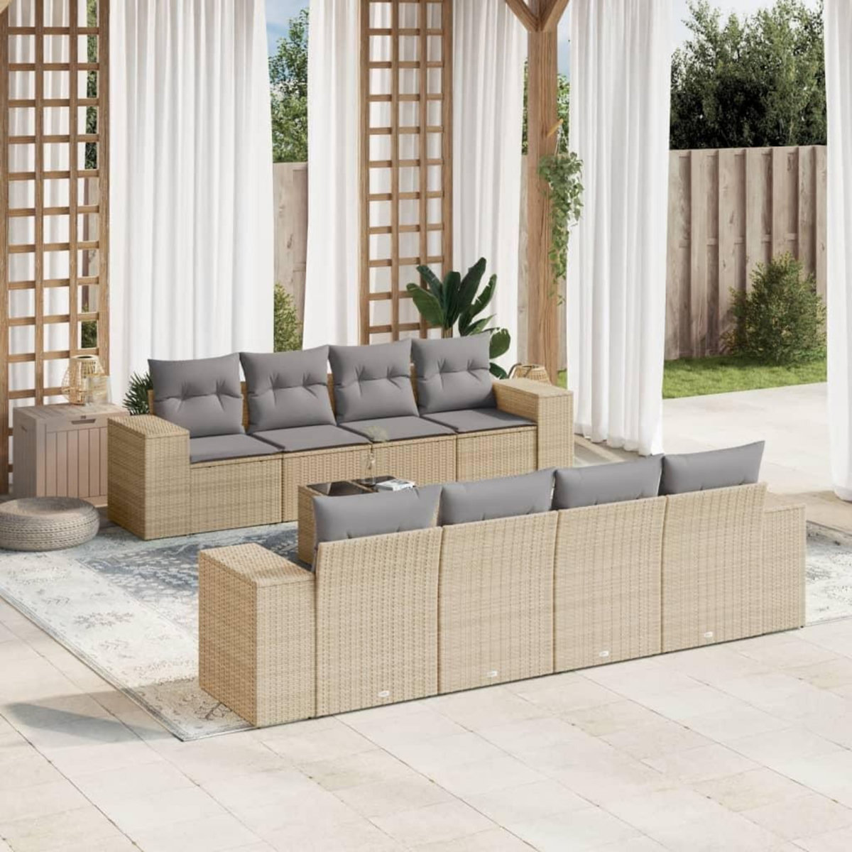 VIDAXL Salon de jardin avec coussins 9 pcs beige resine tressee