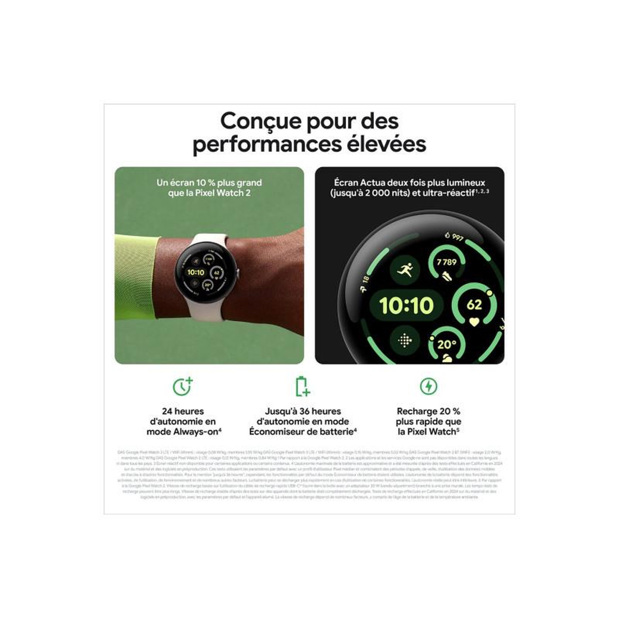 Voir la diapositive 6 : GOOGLE Montre connectée Pixel Watch 3 41 m Argent Poli Bluetooth