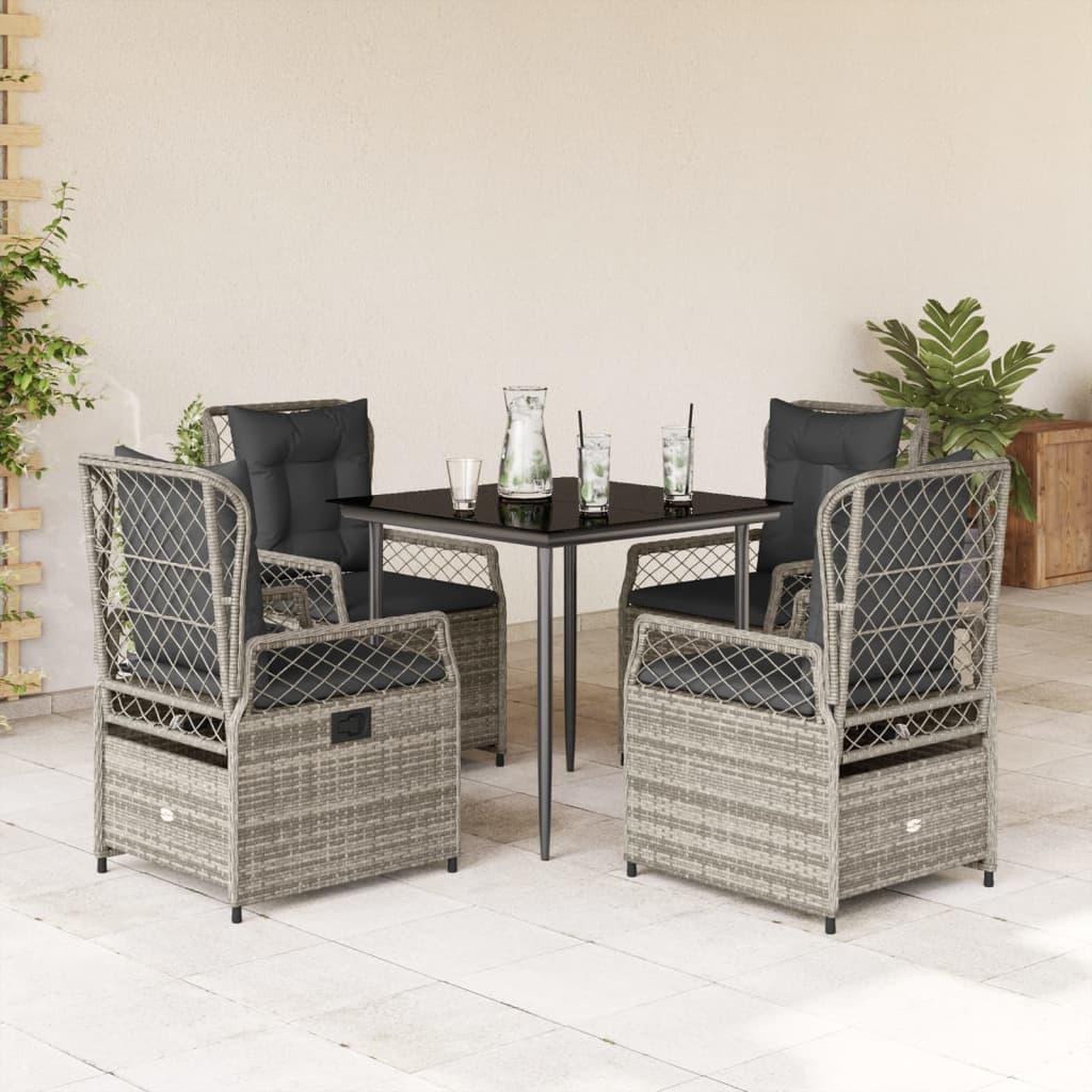 Voir la diapositive 1 : VIDAXL Ensemble a manger de jardin 5 pcs coussins gris resine tressee