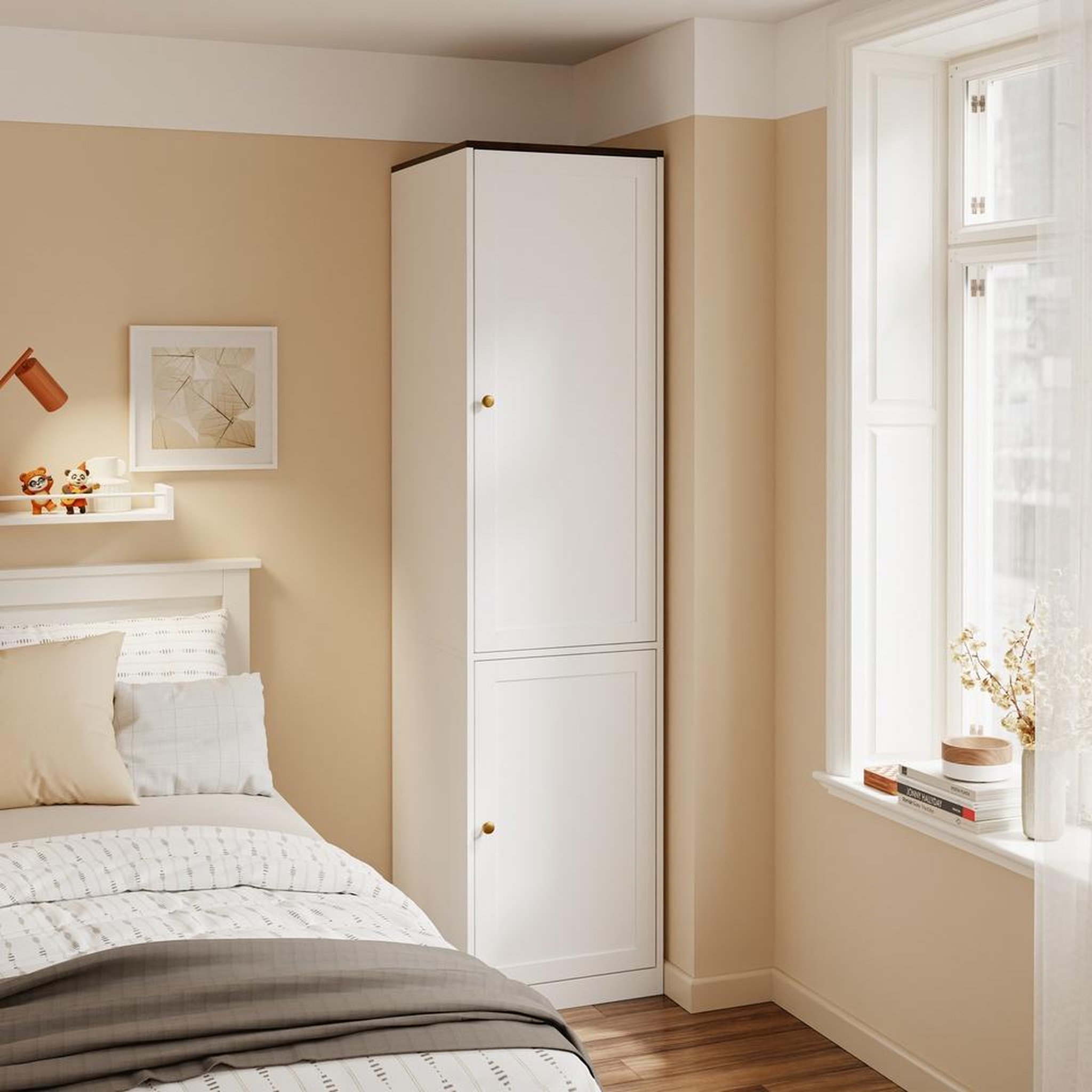 Voir la diapositive 2 : SOBUY Armoire étroite 2 portes blanc avec décor bois 45x55x187cm ksb03-w