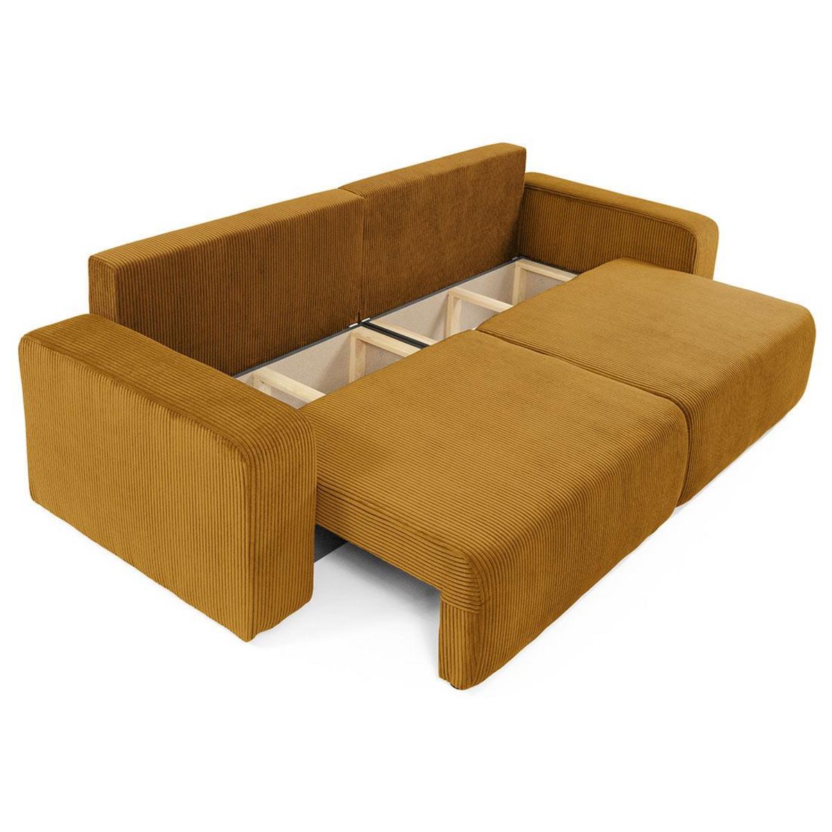 BEST MOBILIER Artemisa - canapé droit 3 places convertible avec coffre en velours côtelé