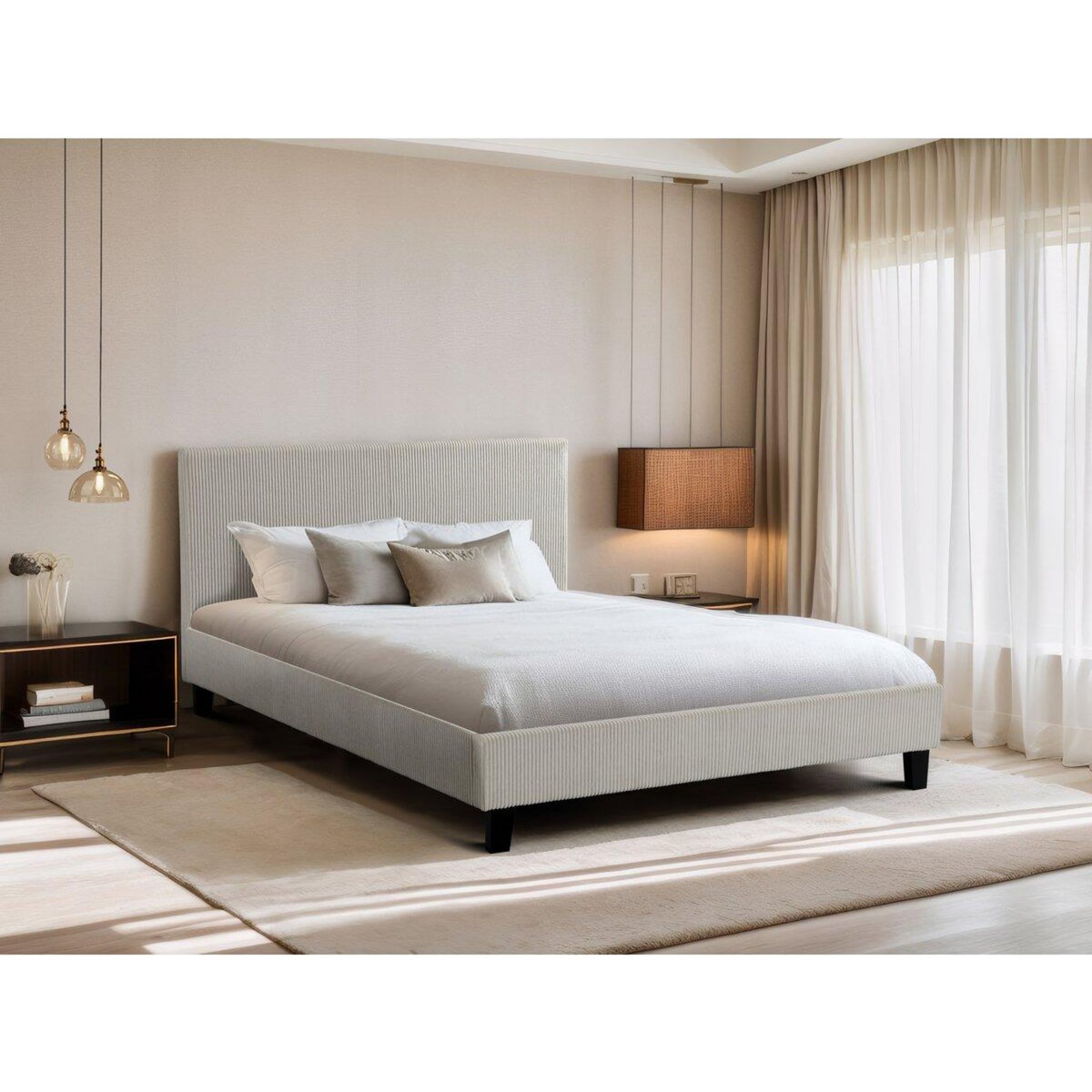 Habitat et Jardin Lit double en velours côtelé  Ambre  - 140 x 190 - Beige