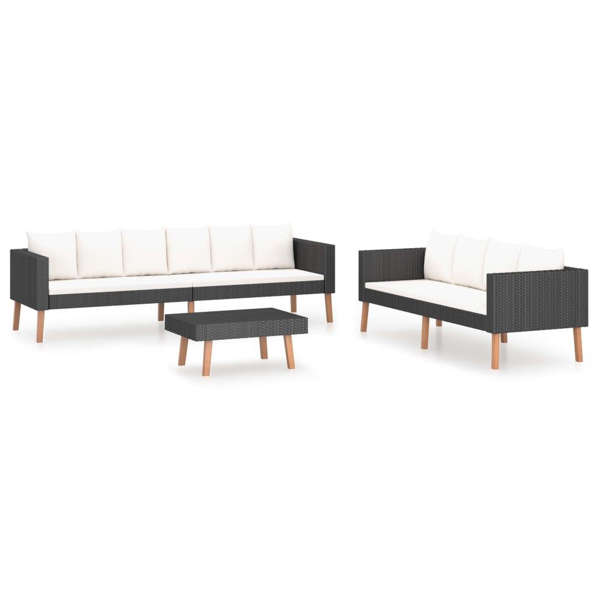 Voir la diapositive 2 : VIDAXL Salon de jardin 3 pcs avec coussins Resine tressee Noir
