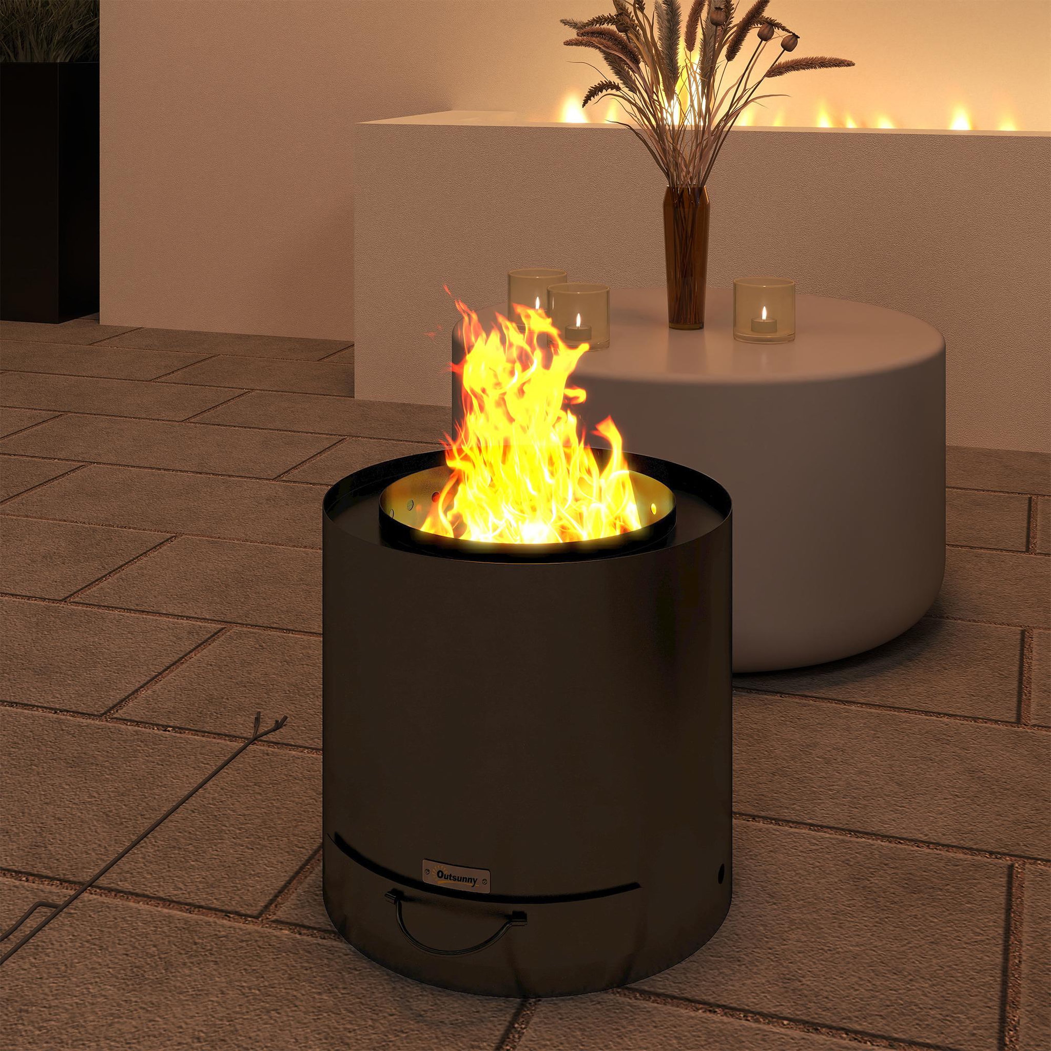 Voir la diapositive 4 : OUTSUNNY Brasero extérieur Ø45 cm design - bac à cendres intégré, tisonnier - acier noir