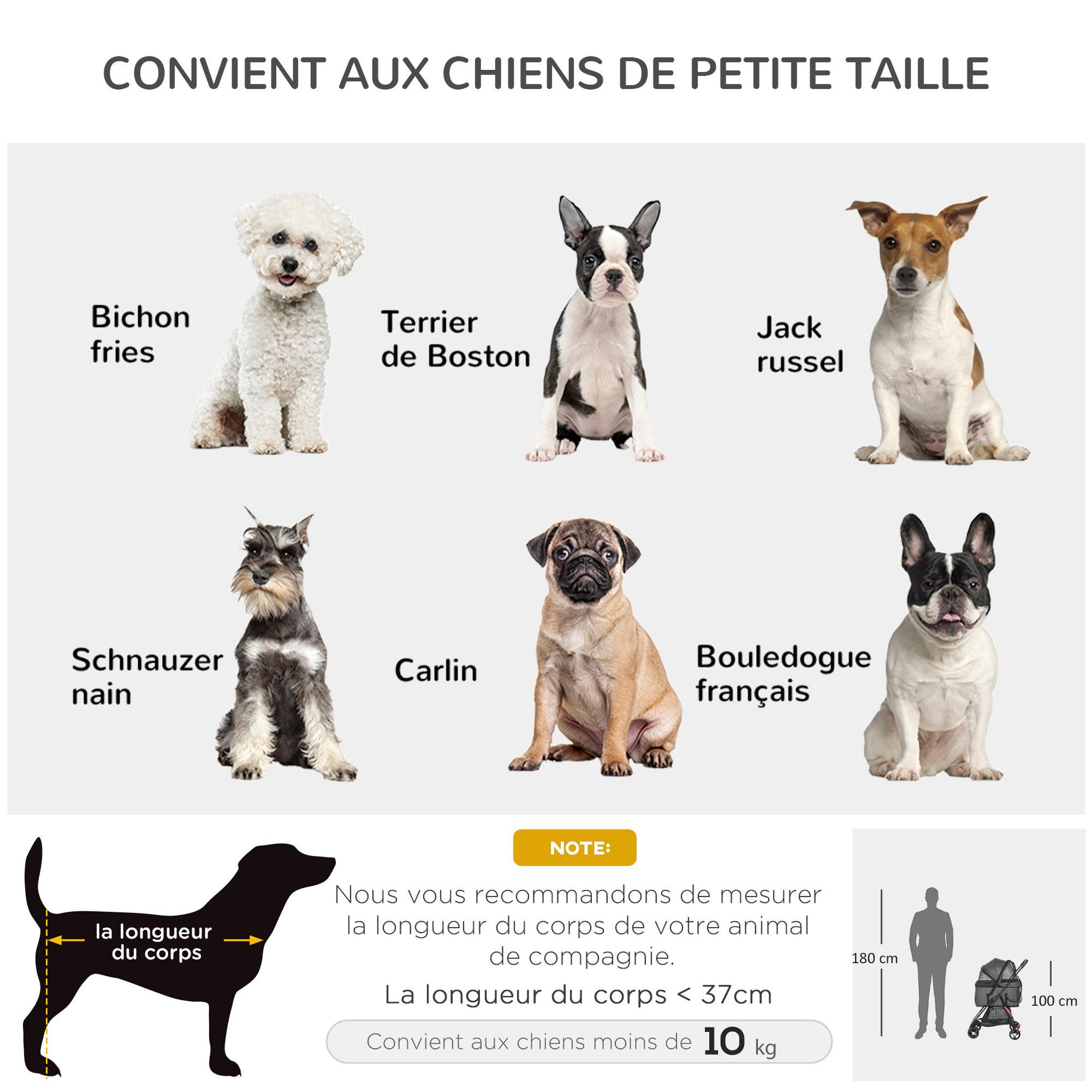 Voir la diapositive 4 : PAWHUT Poussette pour chien 3 en 1 - poussette buggy, panier de transport, panier voiture - acier noir Oxford gris
