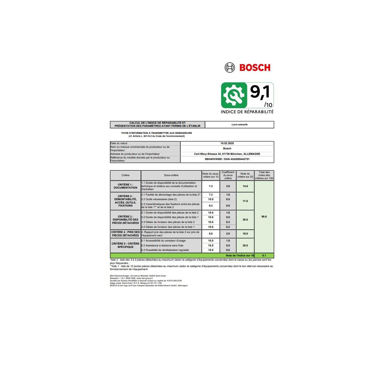 BOSCH Lave-vaisselle 60cm 14couverts 46db tout intégrable - SBH4HVX00E