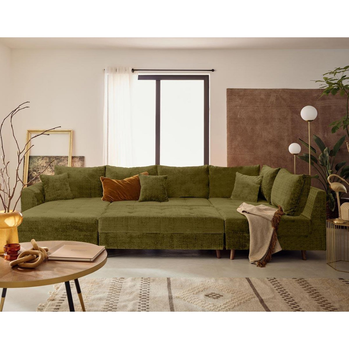 LISA DESIGN Rune - canapé panoramique d'angle droit 7 places en velours texturé