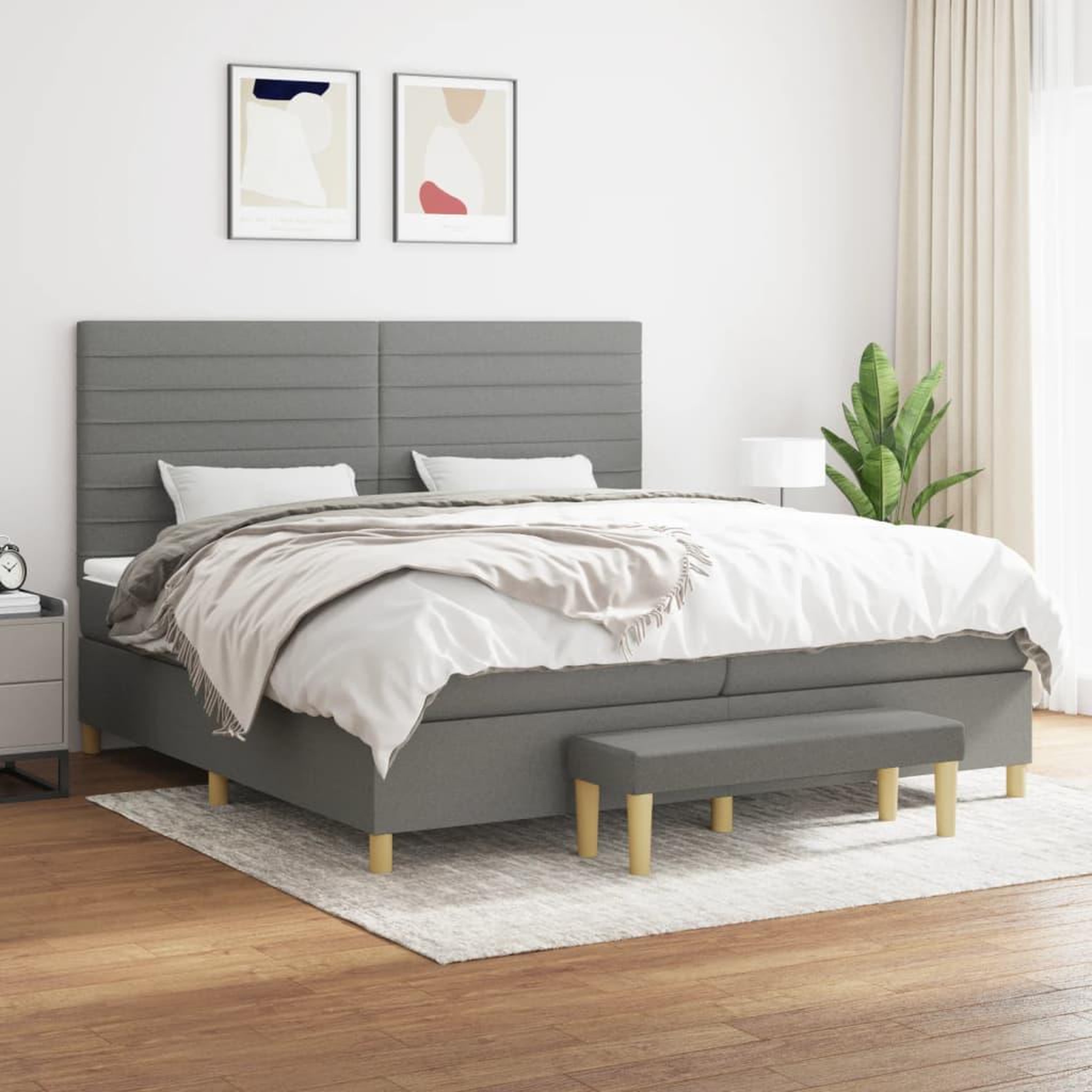 Voir la diapositive 1 : VIDAXL Sommier a lattes de lit avec matelas Gris fonce 200x200cm Tissu
