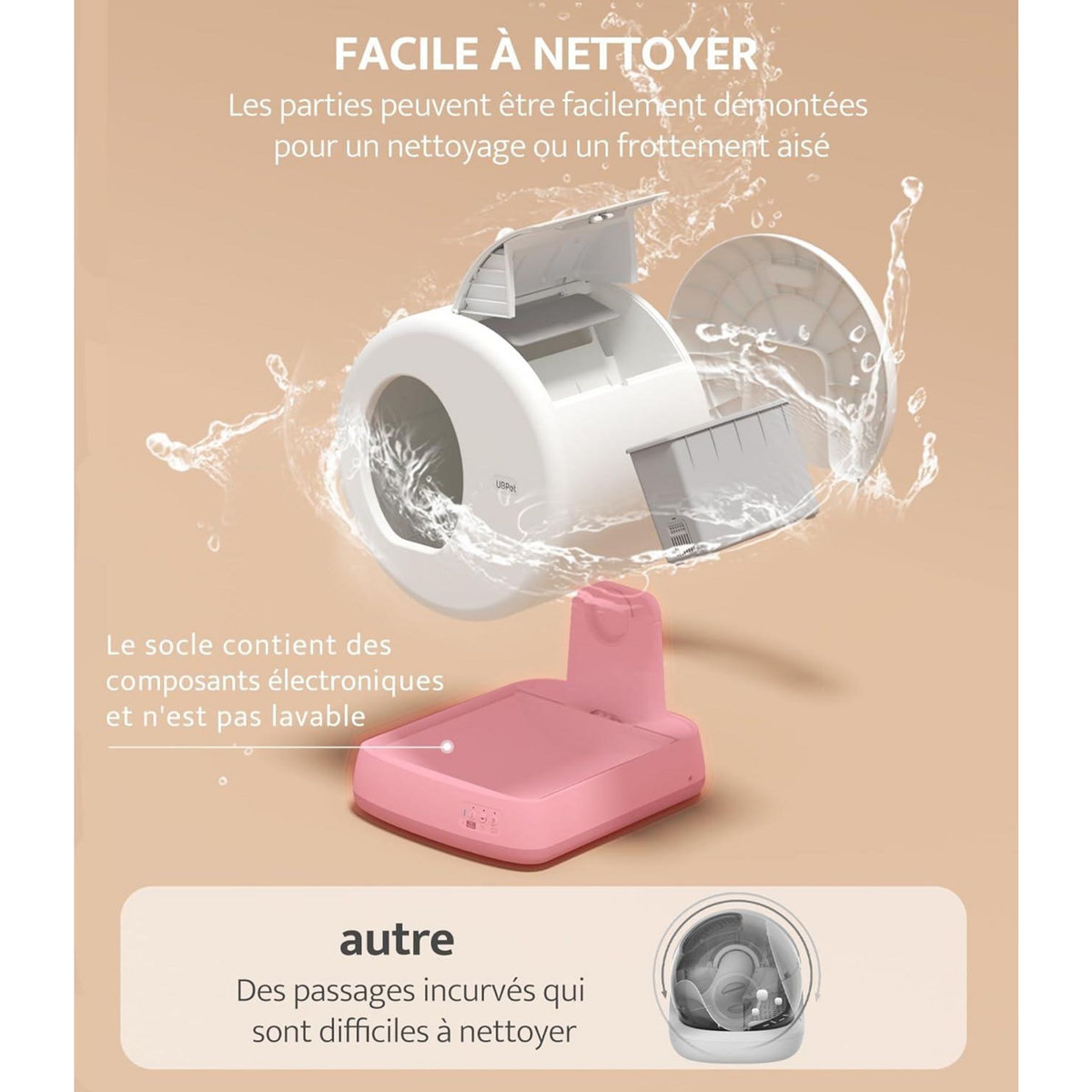 Litière Chat Autonettoyante avec Caméra, 10 Capteurs, Contrôle APP et Système Anti-Odeurs, Entrée Basse, Bac Électrique Automatique