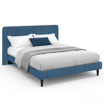 ID MARKET Lit double ANNIE avec tête de lit et sommier 140 x 190 cm velours bleu