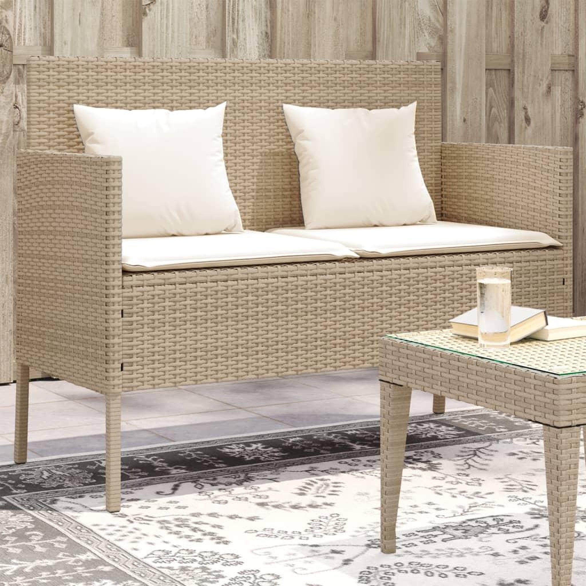 VIDAXL Banc de jardin avec coussins beige resine tressee