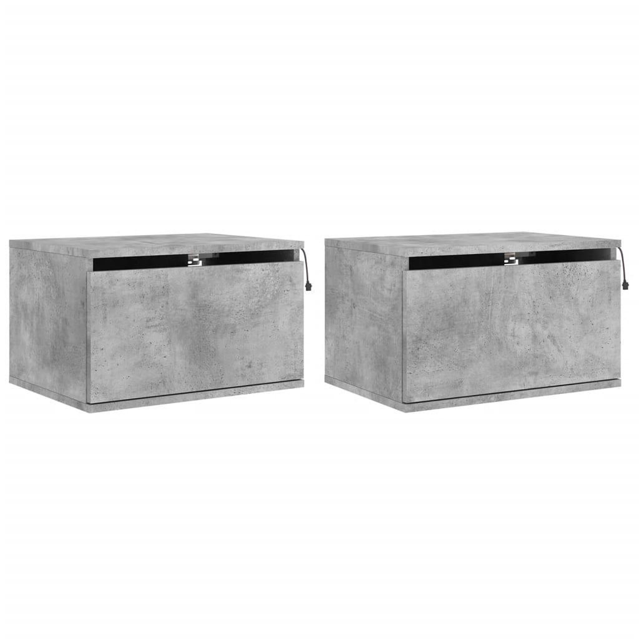 Voir la diapositive 2 : VIDAXL Tables de chevet murales avec lumieres LED 2 pcs gris beton