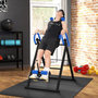 Voir la diapositive 6 : HOMCOM Table d'inversion de musculation pliable ceinture de sécurité réglable angle inversé ajustable 3 niveaux acier bleu noir