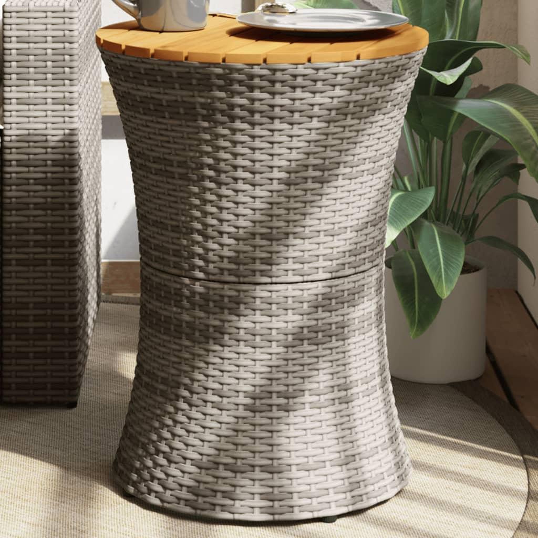 VIDAXL Table d'appoint de jardin forme tambour gris rotin bois massif