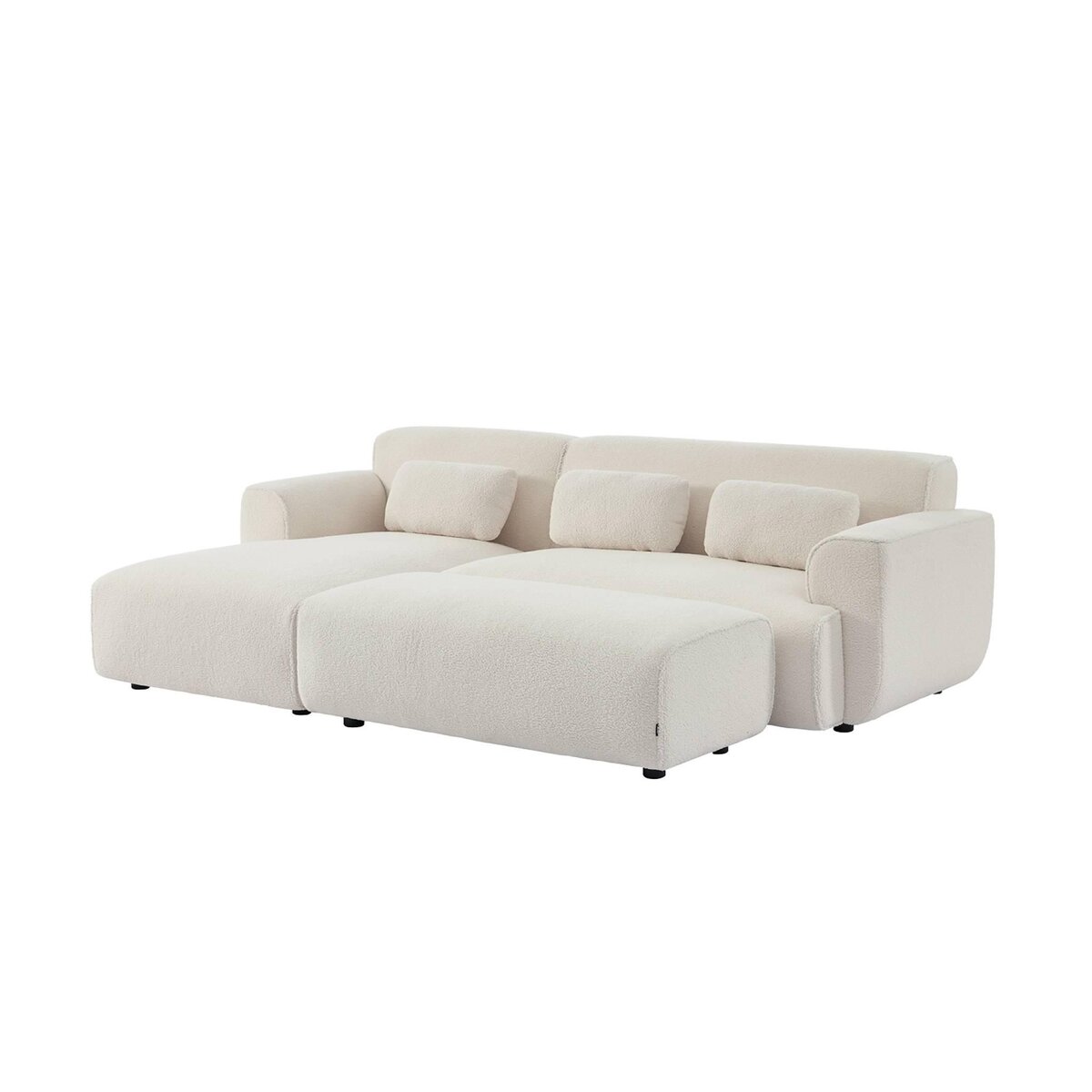 SWEEEK Pouf. module pour canapé. repose-pieds pour canapé d'angle 2 places en bouclette blanche. L 123 x P 60 x H 41cm - Wallas