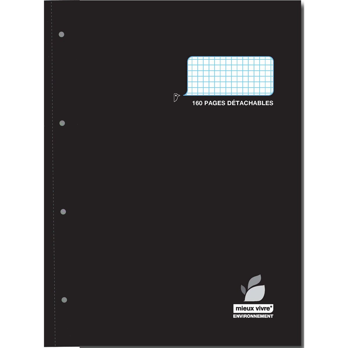 AUCHAN Bloc notes 22.5x29.7cm -160 pages - Petits carreaux 5x5 - noir
