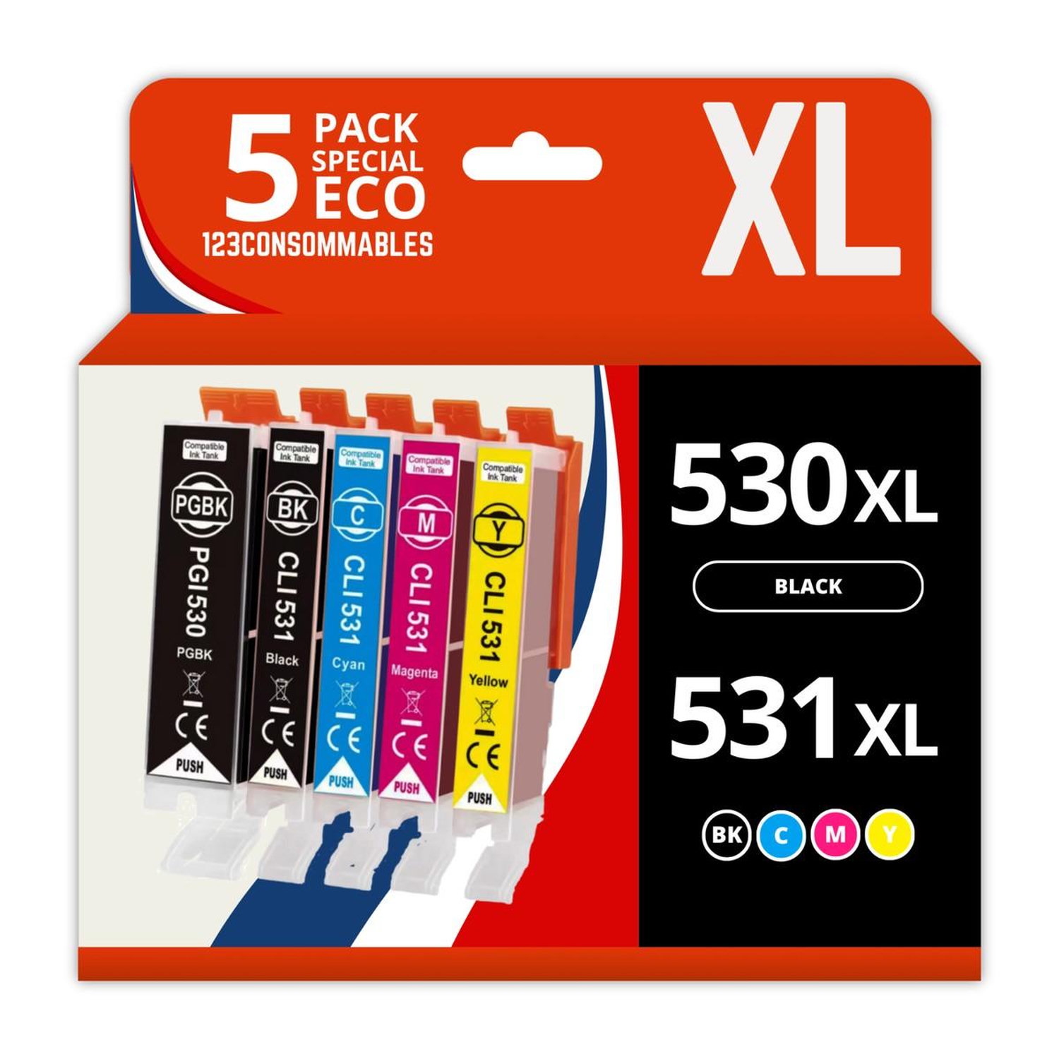 Pack 5 cartouches compatibles Canon PGI530CLI531 Neuf - vue 3