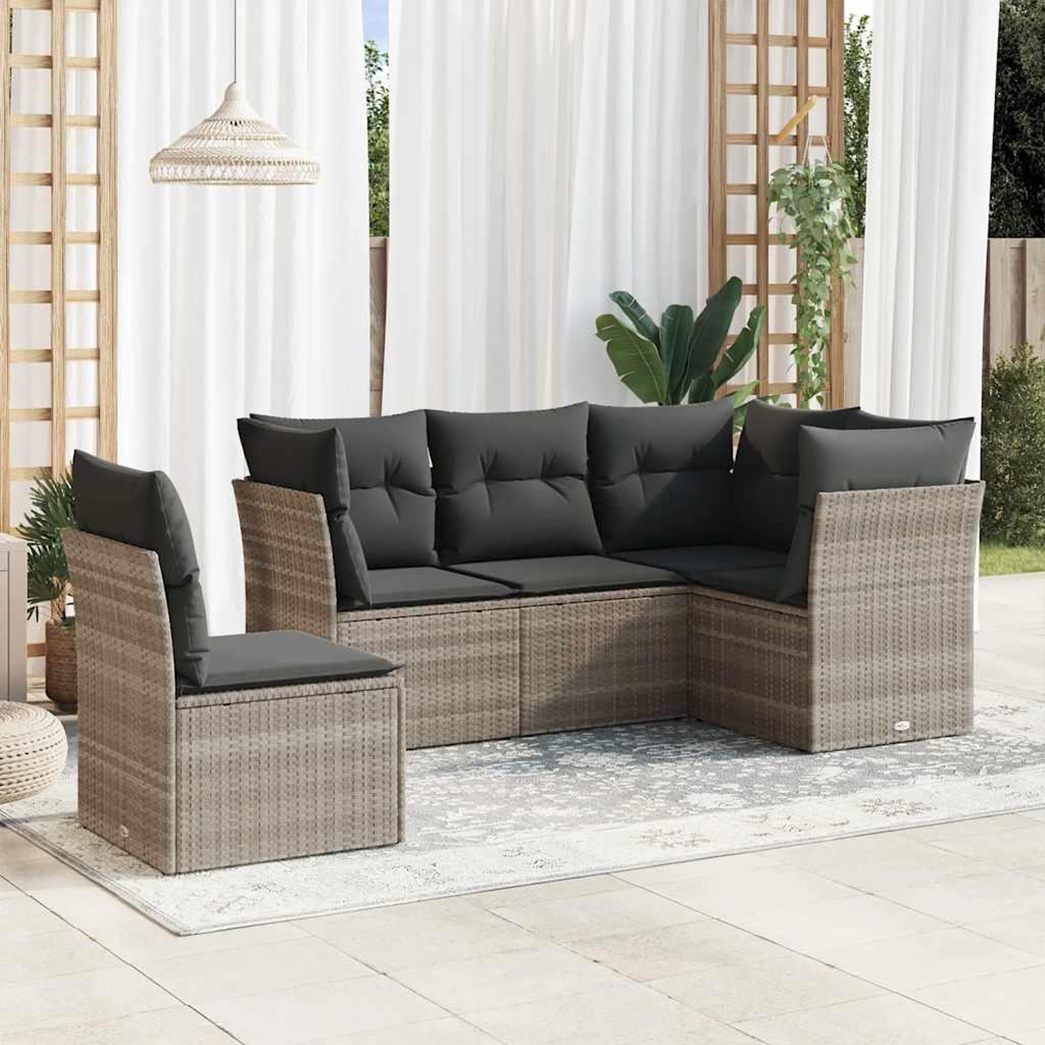 VIDAXL Salon de jardin 5 pcs avec coussins gris clair resine tressee