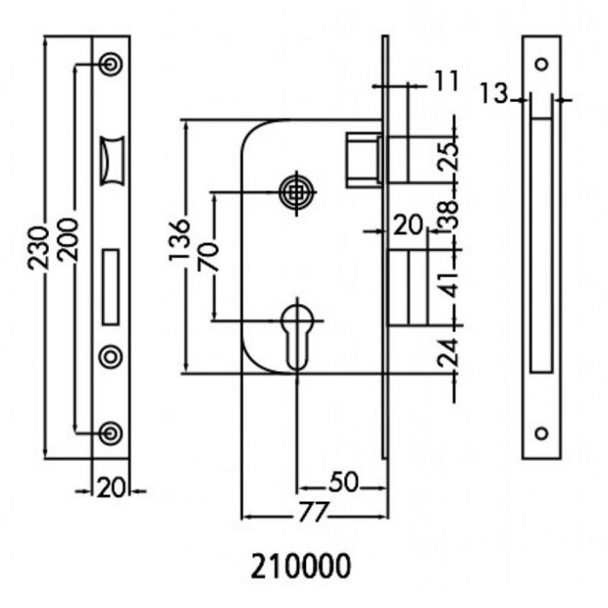 JPM Serrure à larder MULTIBAT à profil européen axe 50mm carré de 8mm finition noir à bout rond JPM 210000 77 1B