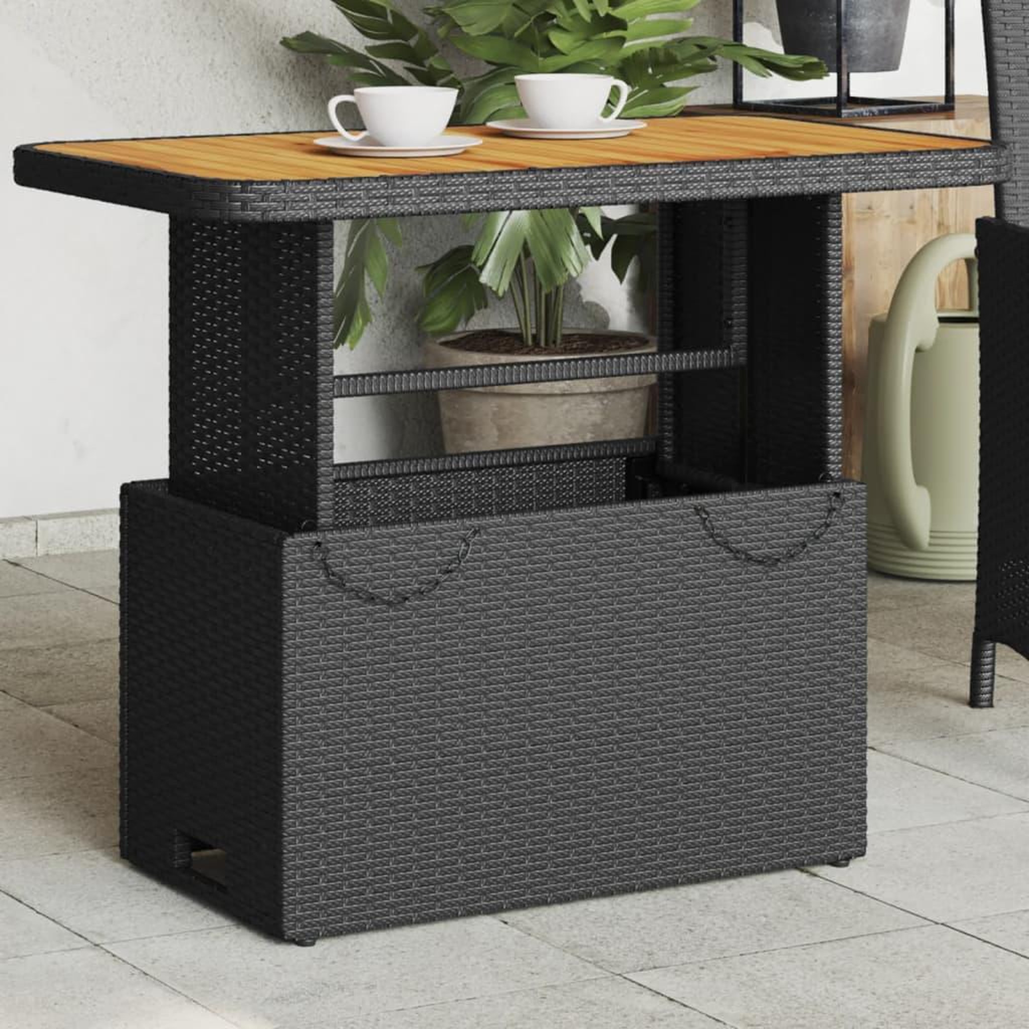 VIDAXL Table de jardin noir 90x55x71 cm resine tressee et bois acacia