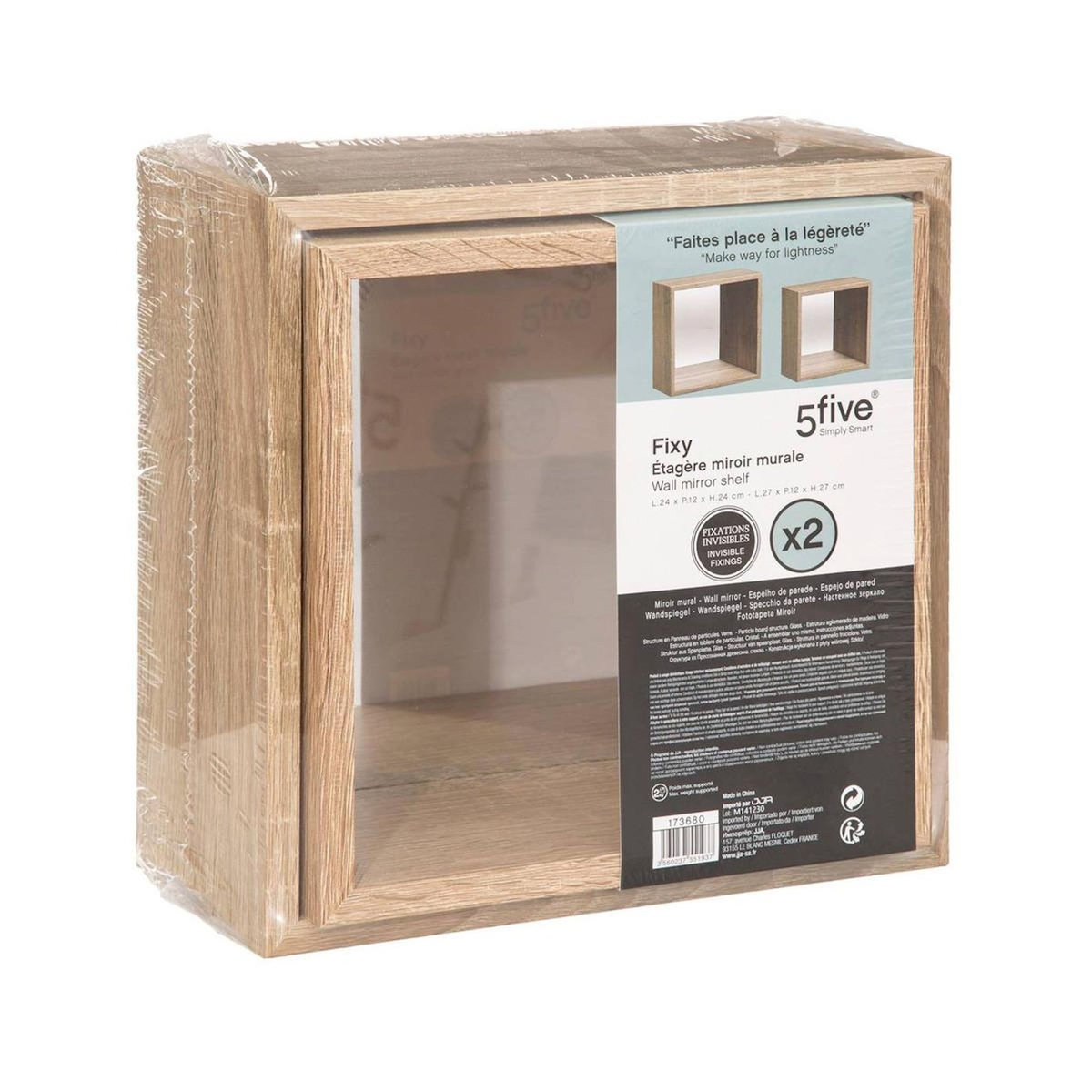 FIVE Lot de 2 Étagères Murales  Fixy  27cm Naturel