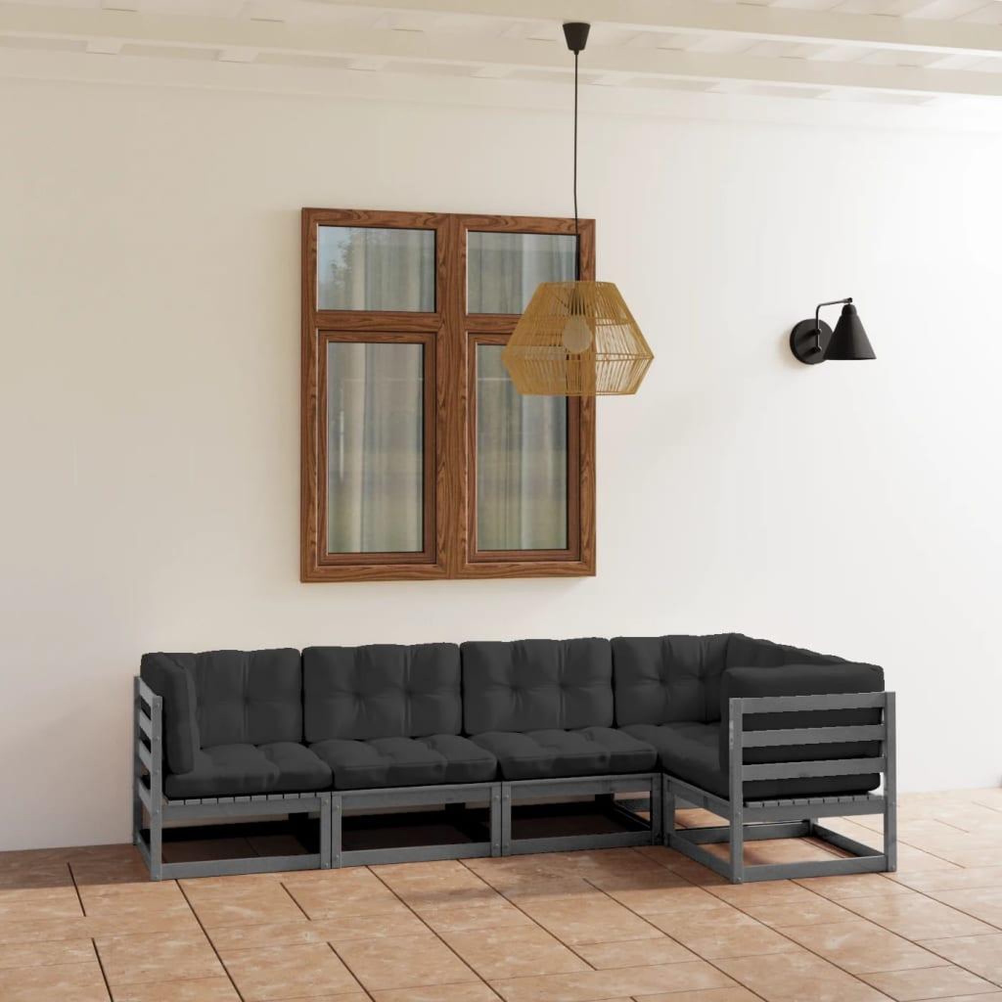 Voir la diapositive 1 : VIDAXL Salon de jardin 5 pcs avec coussins Bois de pin massif
