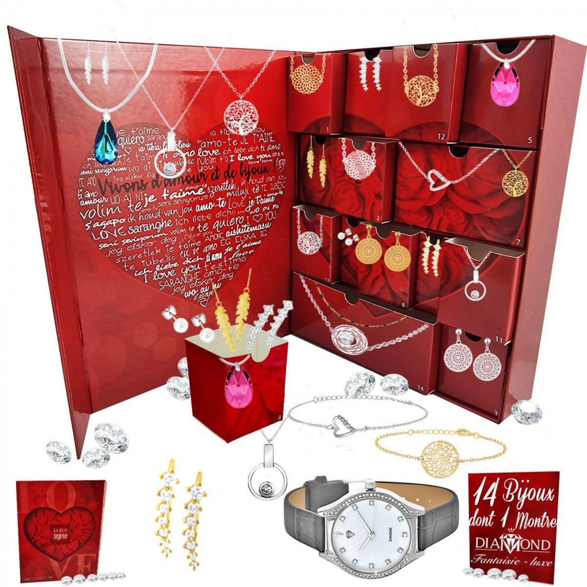 SC CRYSTAL Calendrier de l'avent SC Crystal - 13 bijoux et 1 montre ornée d'un véritable diamant