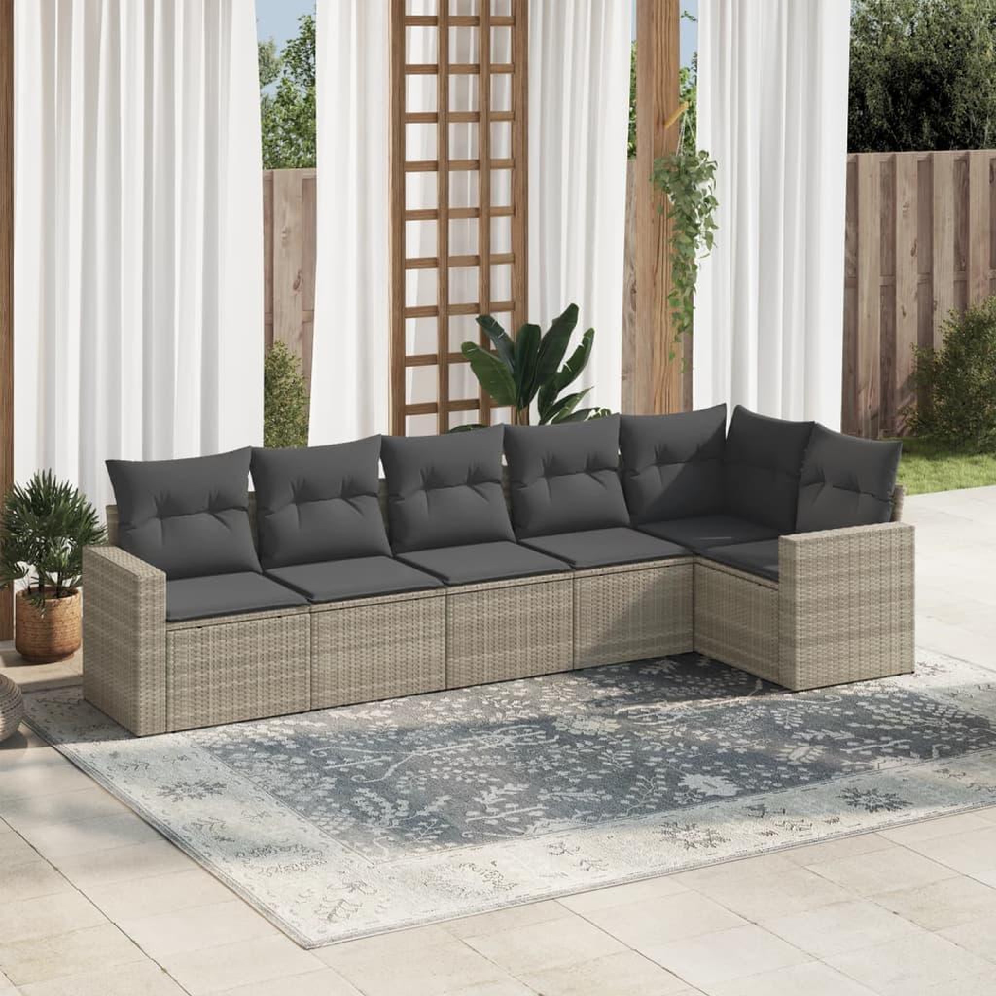 VIDAXL Salon de jardin 6 pcs avec coussins gris clair resine tressee