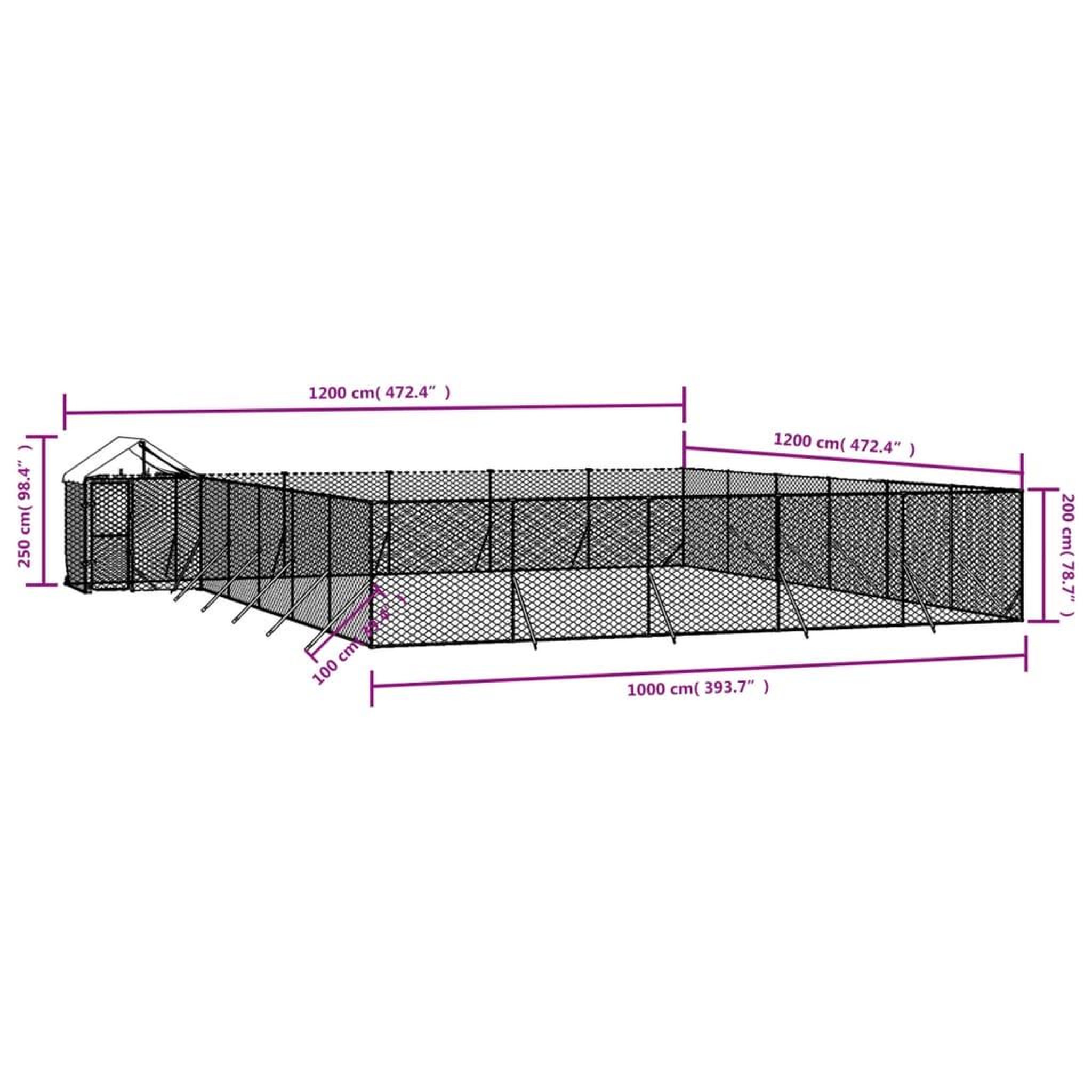 Voir la diapositive 5 : VIDAXL Chenil d'exterieur pour chiens avec toit argente 12x12x2,5 m
