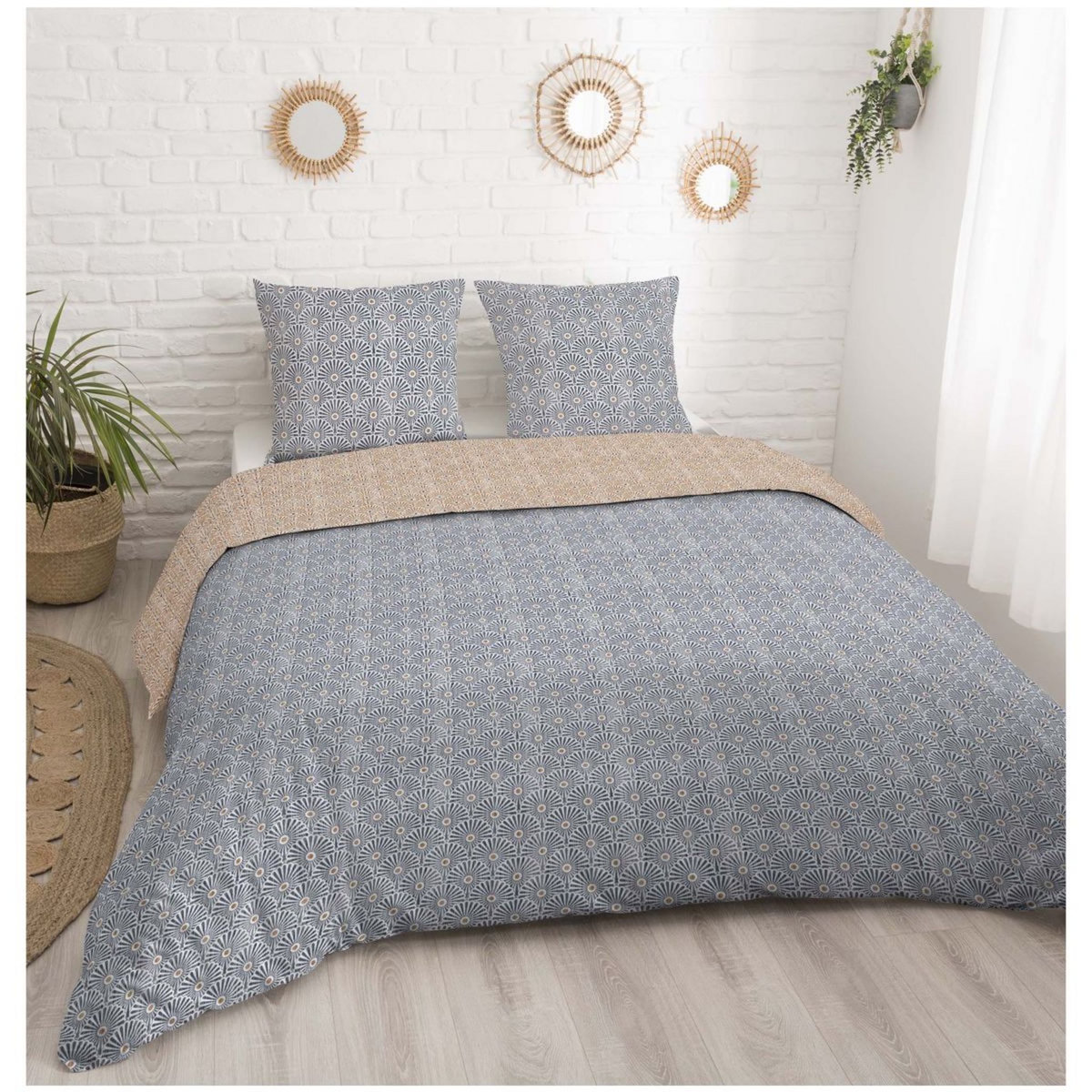 ACTUEL Parure housse de couette en coton 57 fils motif art déco FLORE