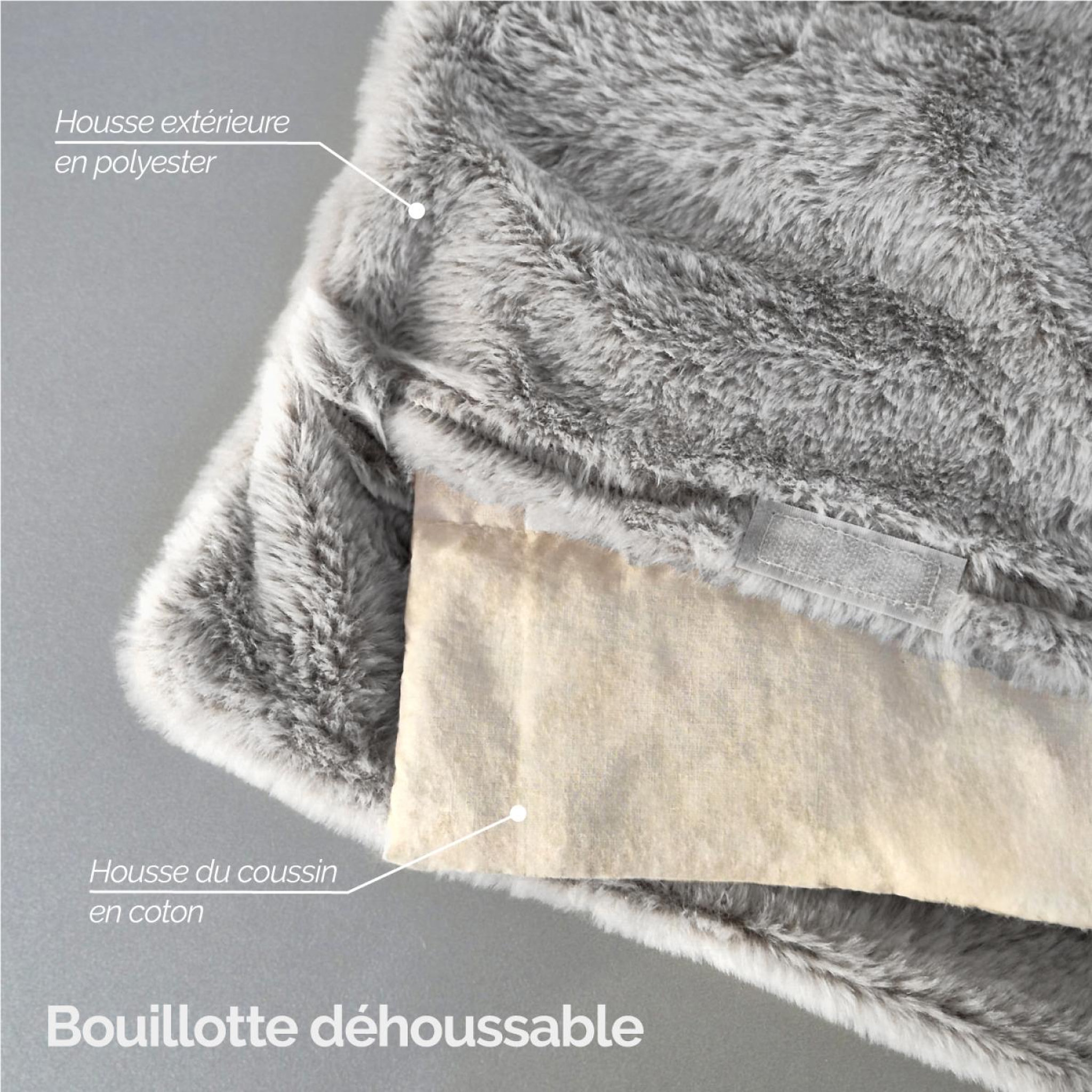 Voir la diapositive 4 : VIVEZEN Bouillotte chauffante ou refroidissante 10 x 22cm déhoussable pour toutes parties du corps - Cosy - Gris