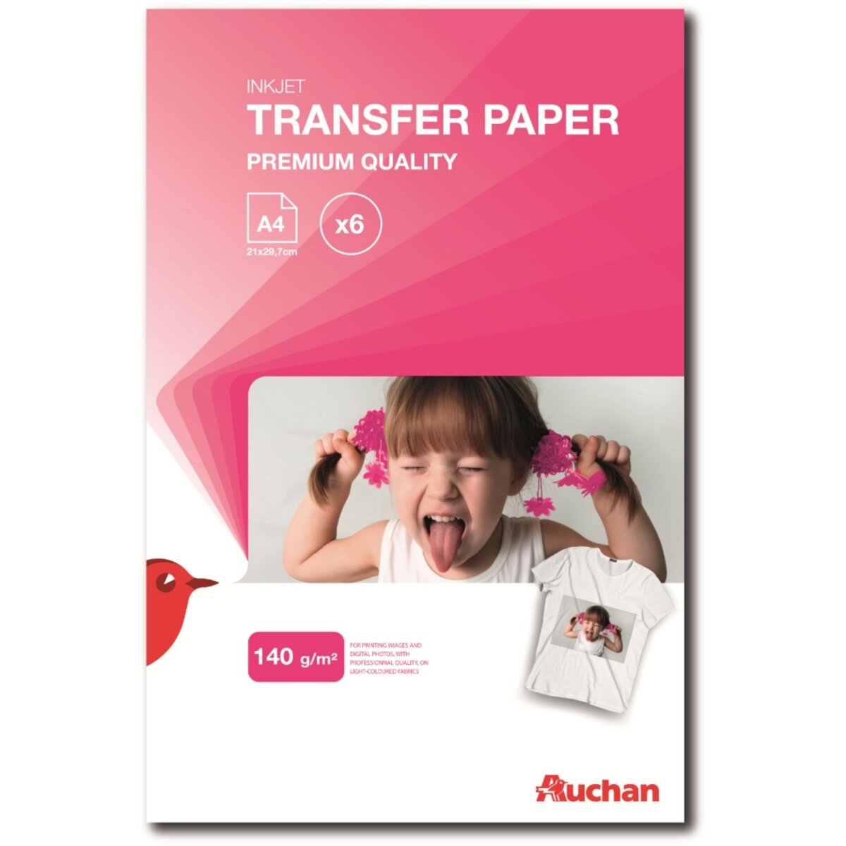 AUCHAN Papier Compatible Créatif TRANSF.TS A4 140G 6F