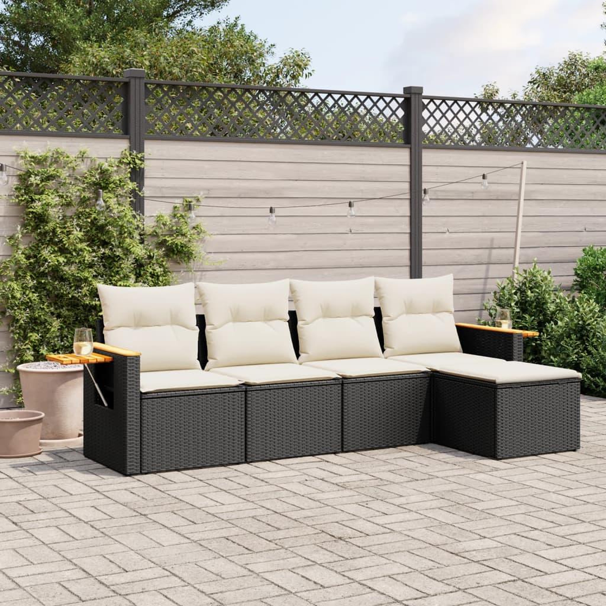 VIDAXL Salon de jardin 5 pcs avec coussins noir resine tressee