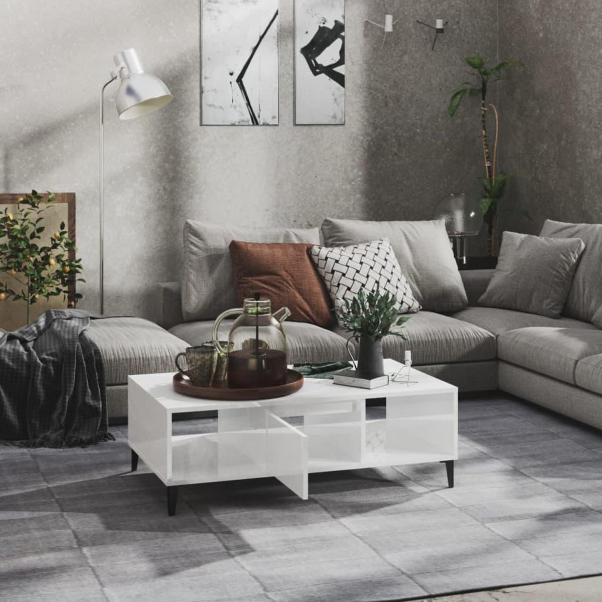 VIDAXL Table basse blanc brillant 103,5x60x35 cm bois d'ingenierie