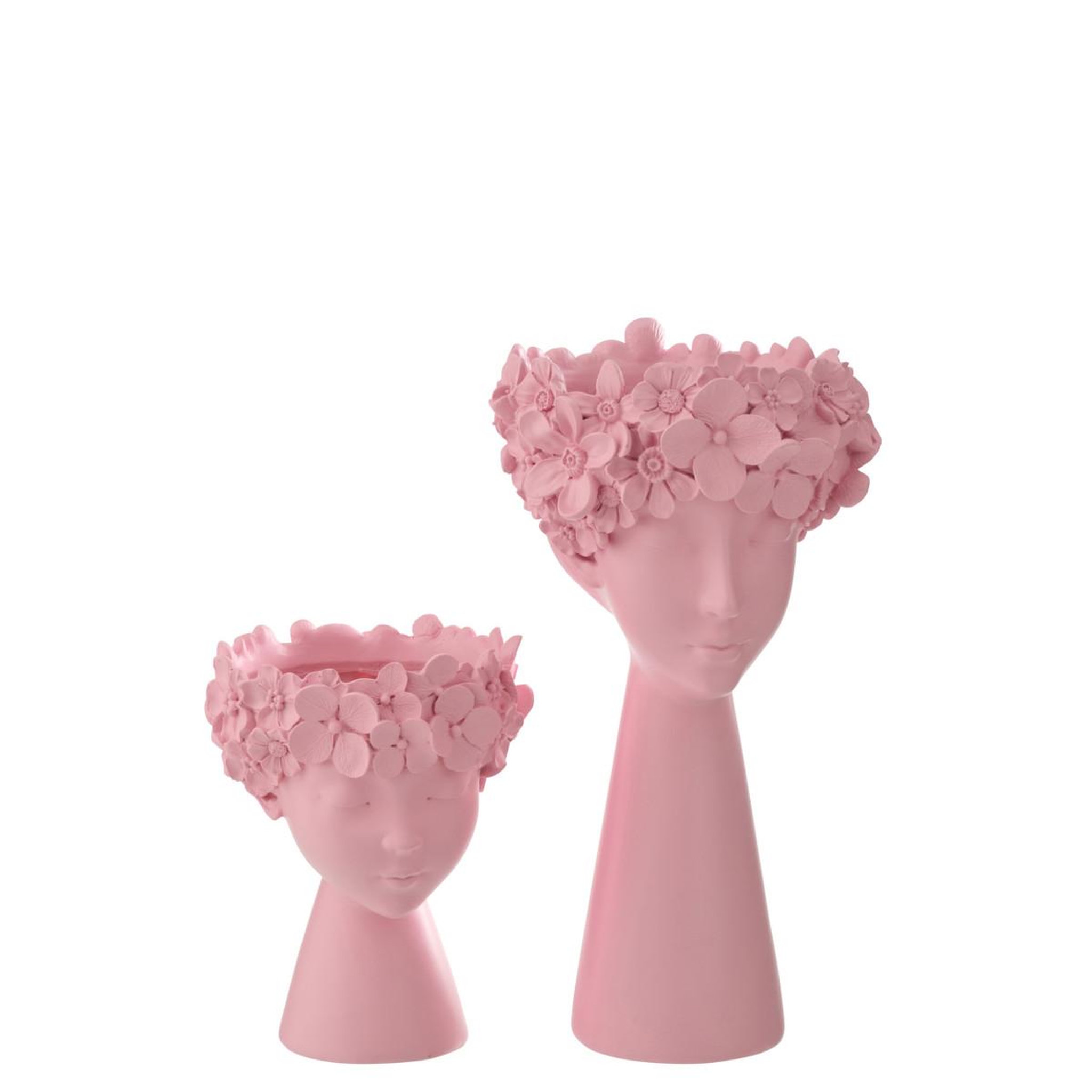 Voir la diapositive 5 : J-LINE Cache-pot tête fleurie  flore  40cm rose