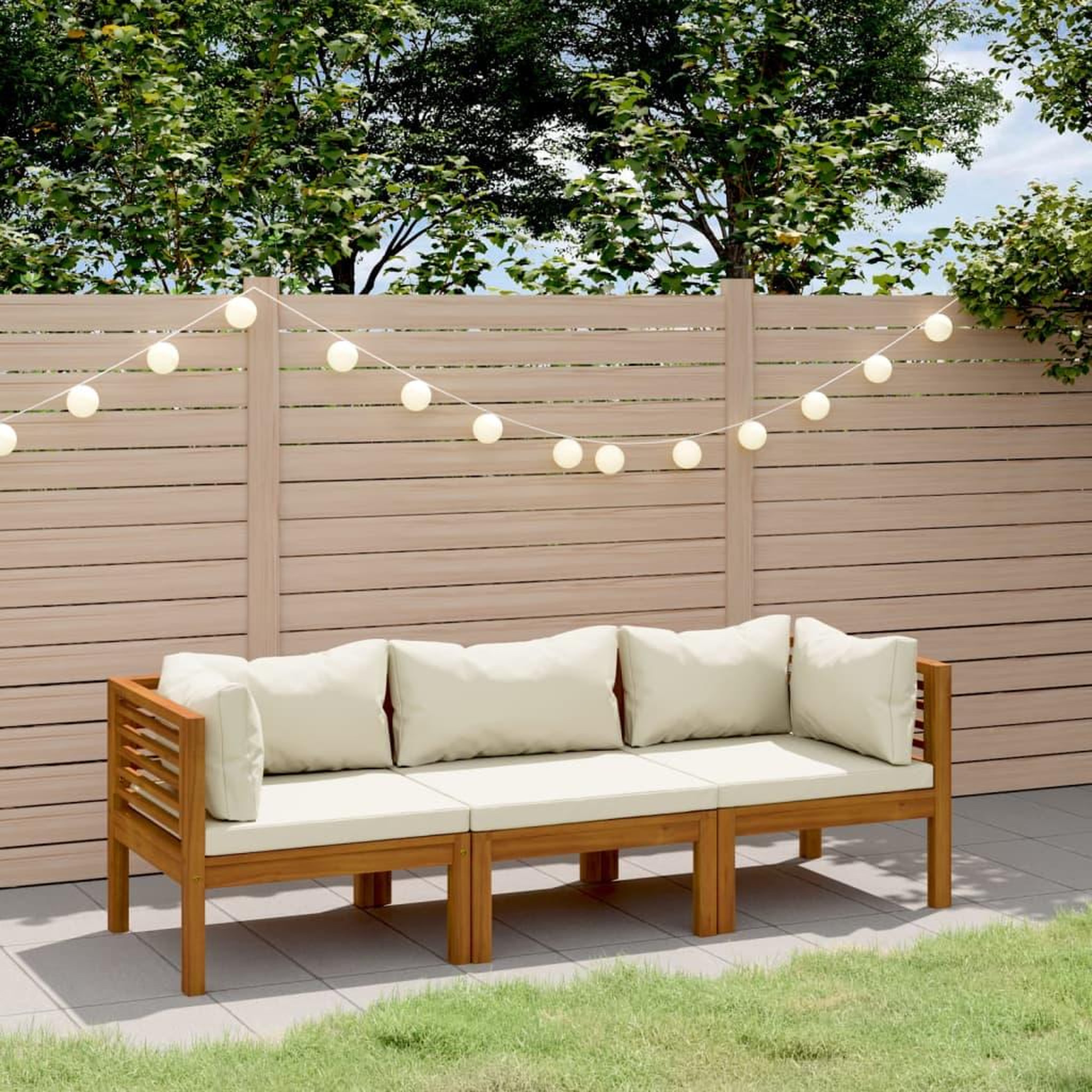 VIDAXL Canape de jardin 3 places et coussin creme Bois d'acacia massif