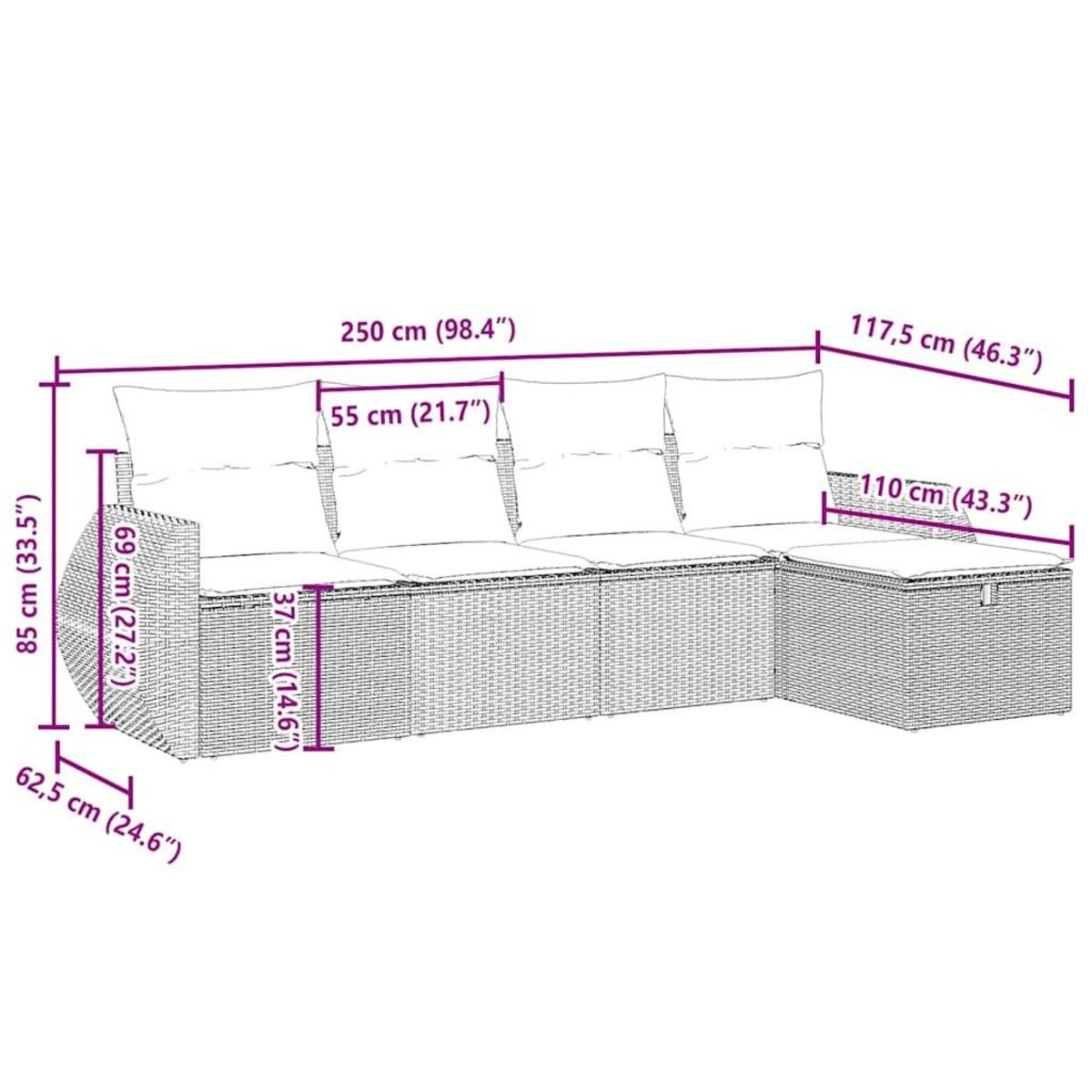 VIDAXL Salon de jardin 5 pcs avec coussins gris clair resine tressee