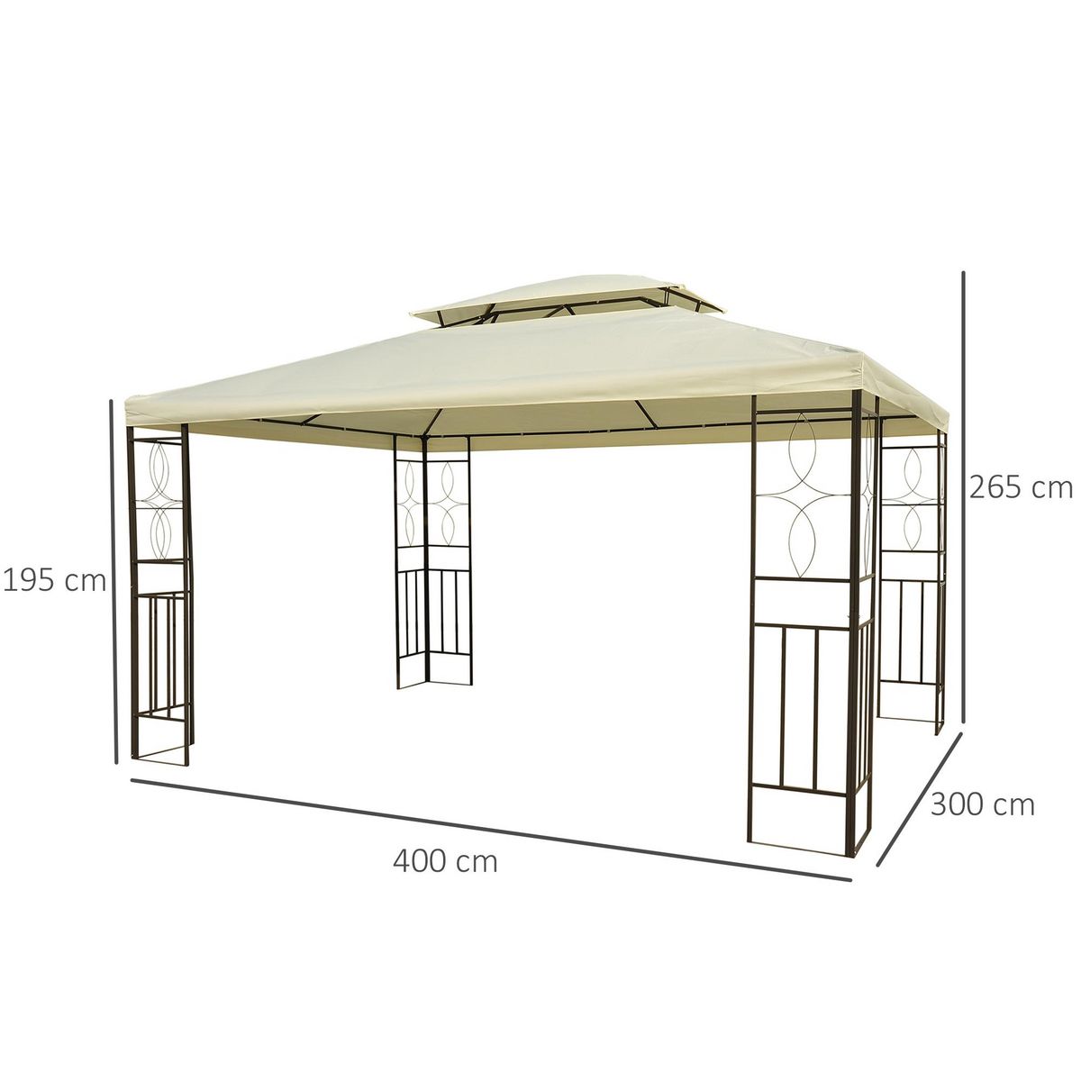 HOMCOM HOMCOM Tonnelle Pavillon de jardin barnum style colonial double toit 4 x 3 m acier crème