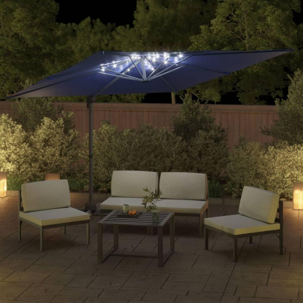 VIDAXL Parasol cantilever a LED Bleu azure 400x300 cm