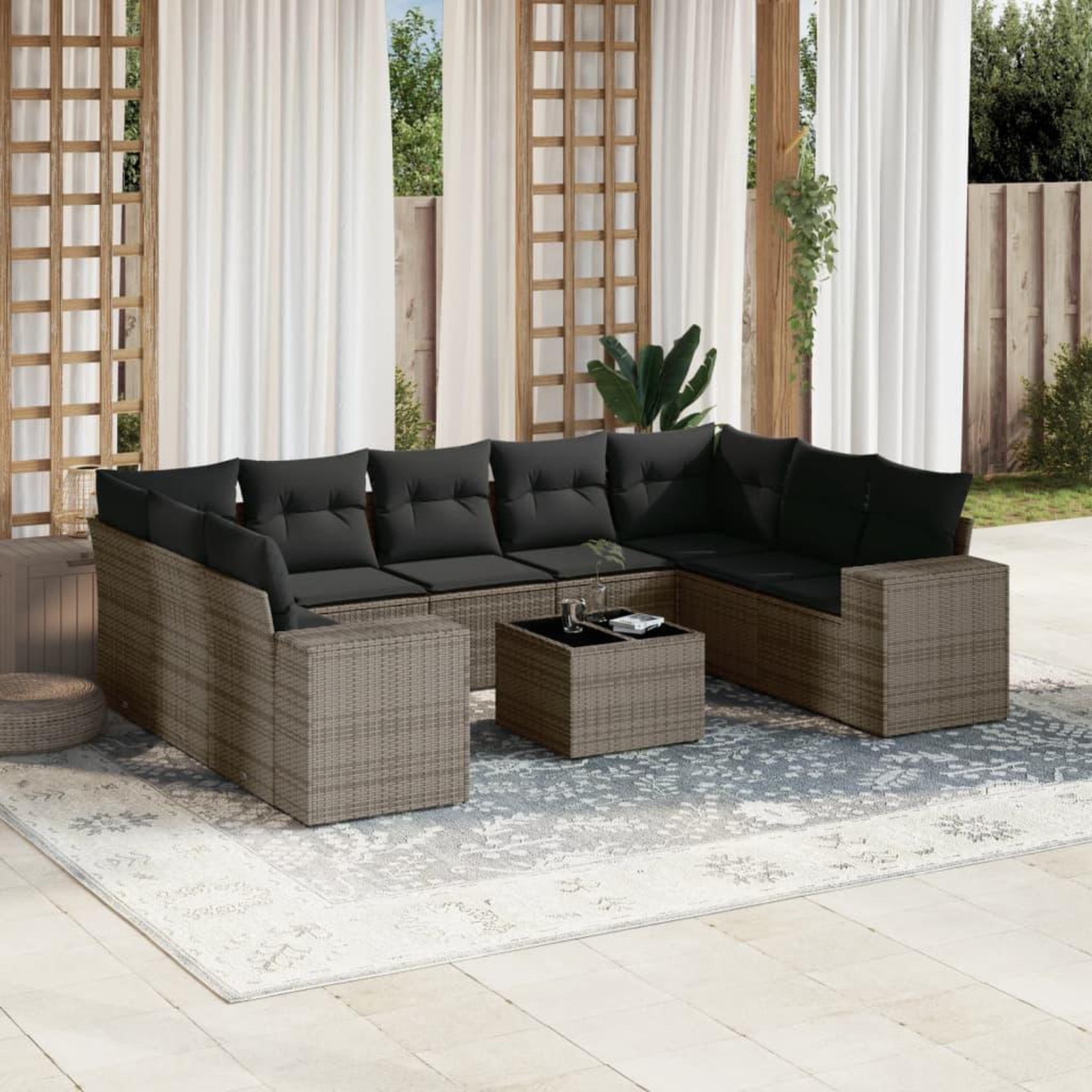 VIDAXL Salon de jardin avec coussins 10 pcs gris resine tressee